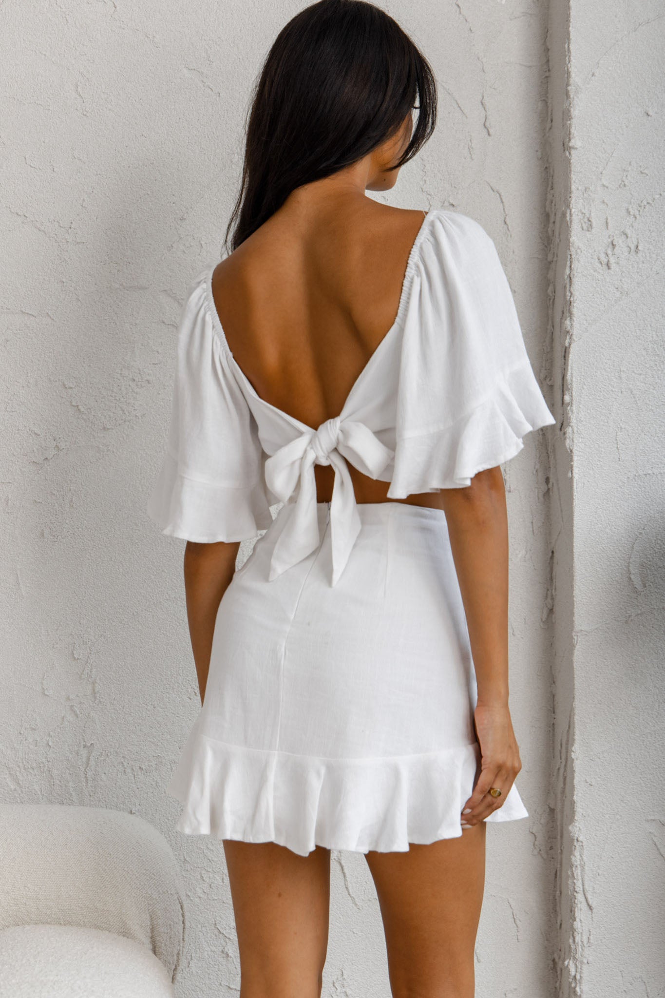 Hand In Mine Wide Ruffle Hem Skirt White-Maymioy