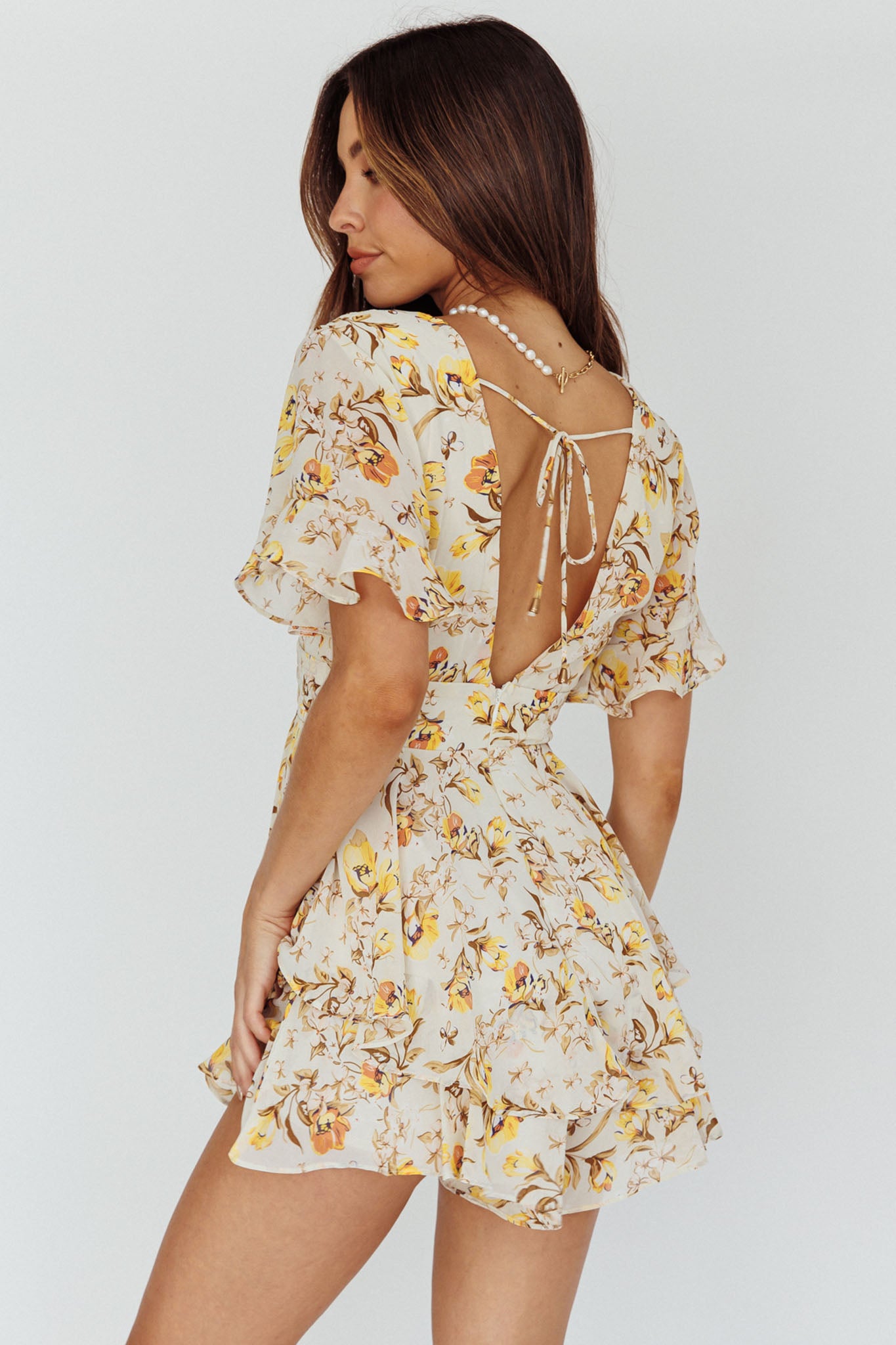 Golden Light Pintuck Pleat Romper Floral Beige-Maymioy