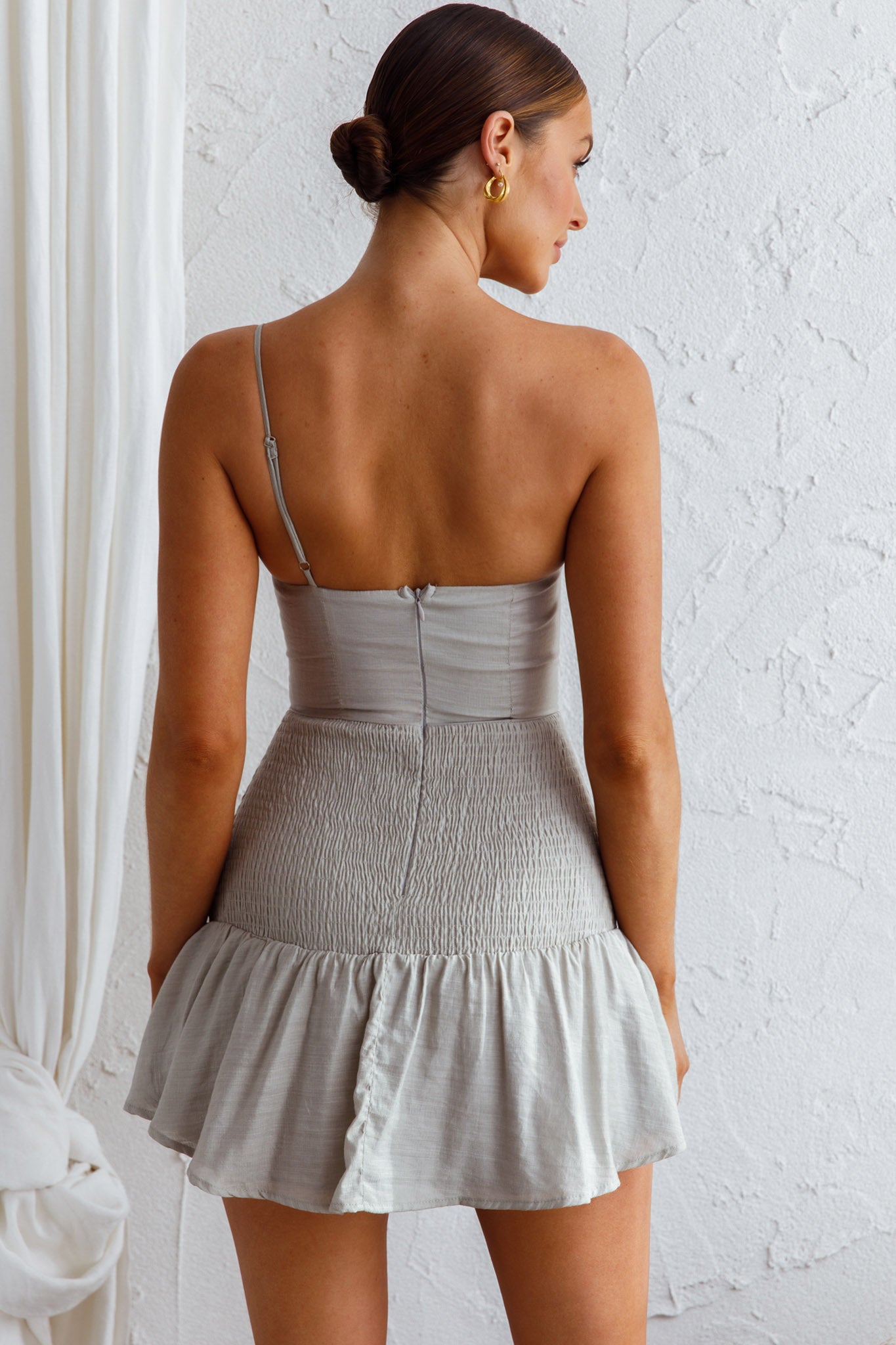 Bridie One Shoulder Shirred Mini Dress Pistachio-Maymioy