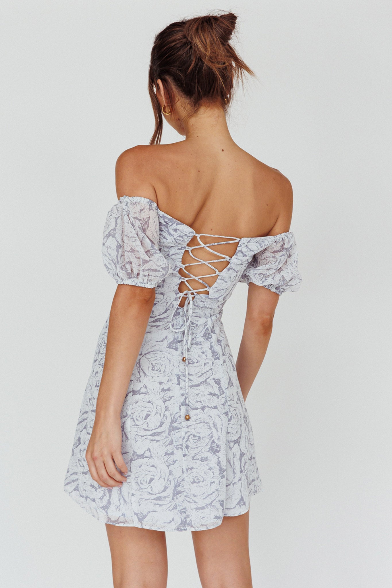Summer To Remember Lace-Up Back Dress Floral Ink-Maymioy
