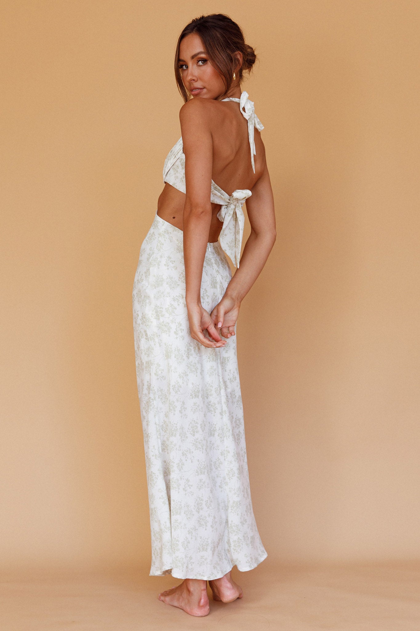 Paradise Found Cut-Out Midi Dress Floral Sage-Maymioy