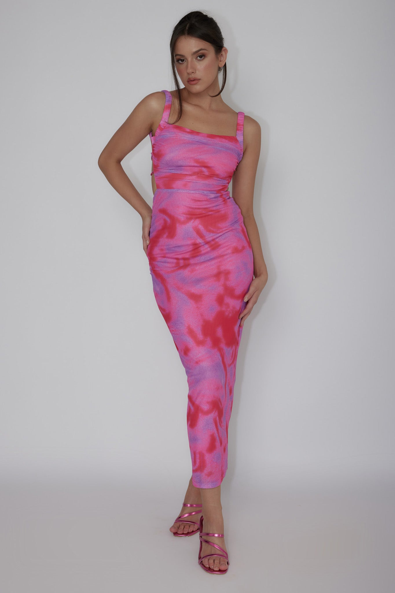 Dream Crush Lace-Up Back Side Split Maxi Dress Swirl Pink-Maymioy