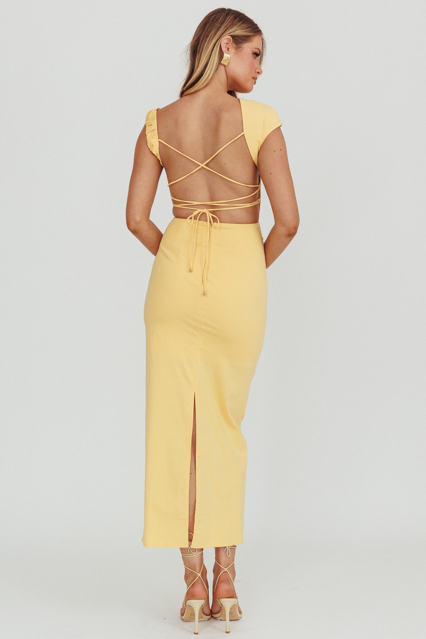 Dream Crush Asymmetric Neckline Midi Dress Lemon-Maymioy
