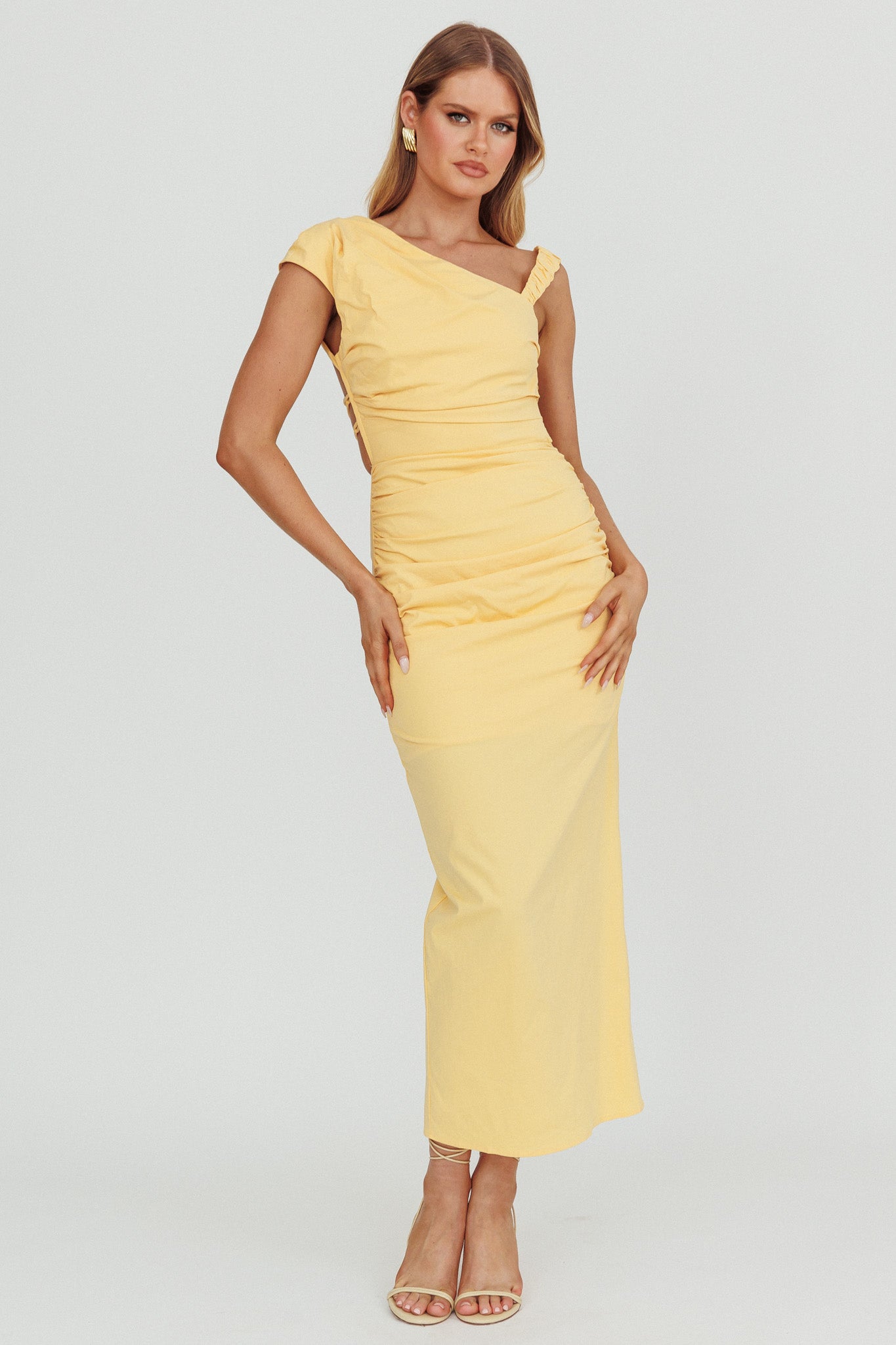 Dream Crush Asymmetric Neckline Midi Dress Lemon-Maymioy