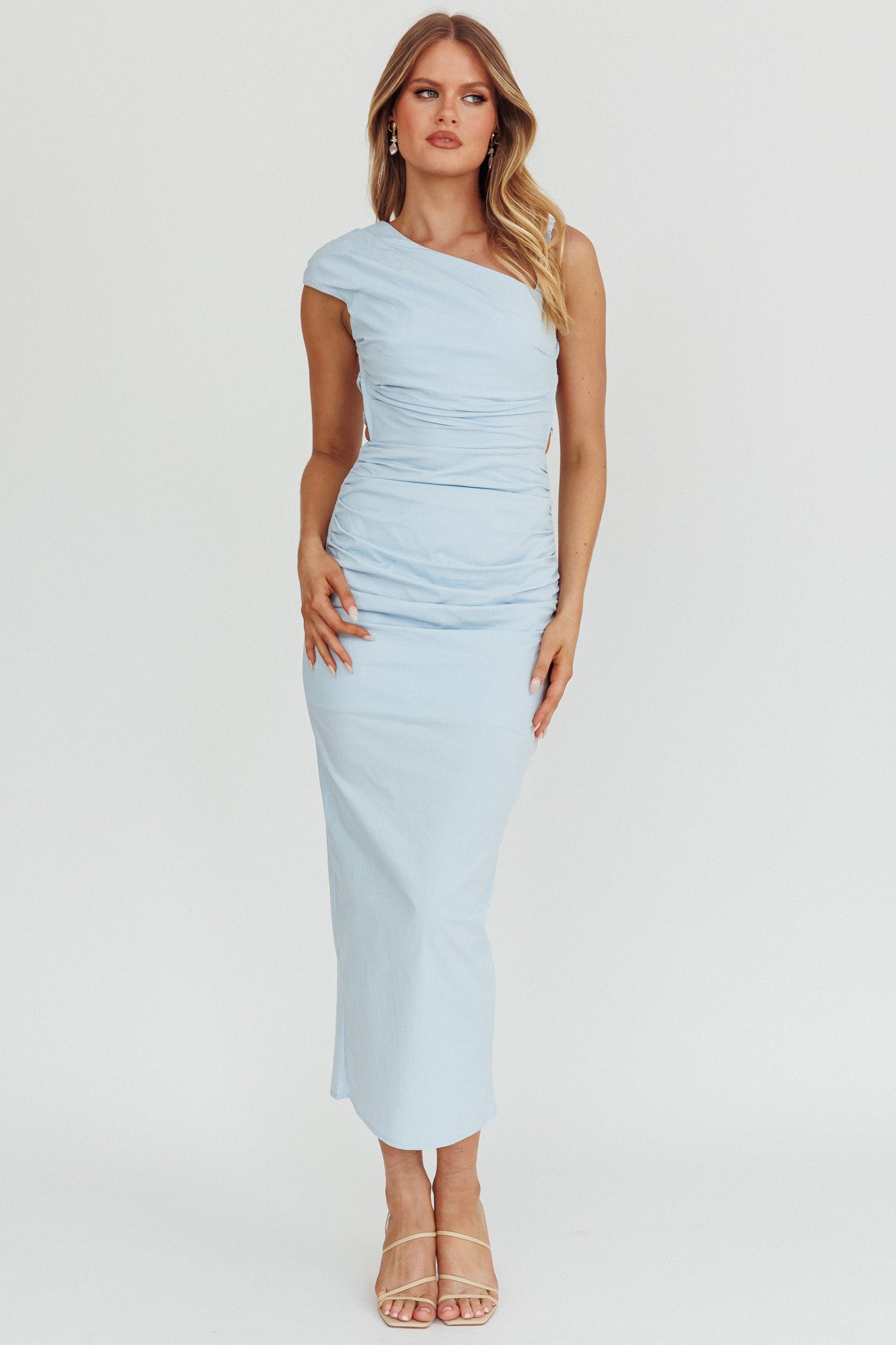 Dream Crush Asymmetric Neckline Midi Dress Sky-Maymioy