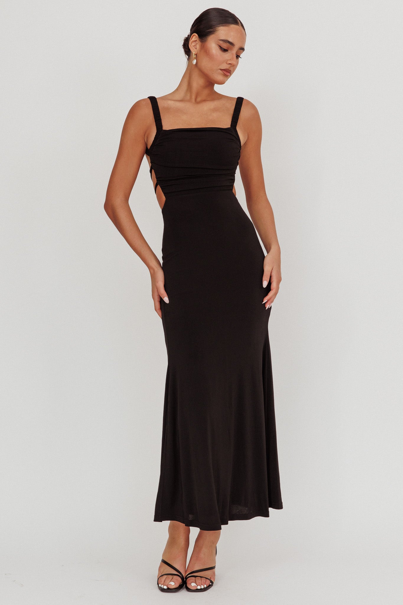 Dream Crush Lace-Up Back Maxi Dress Black-Maymioy