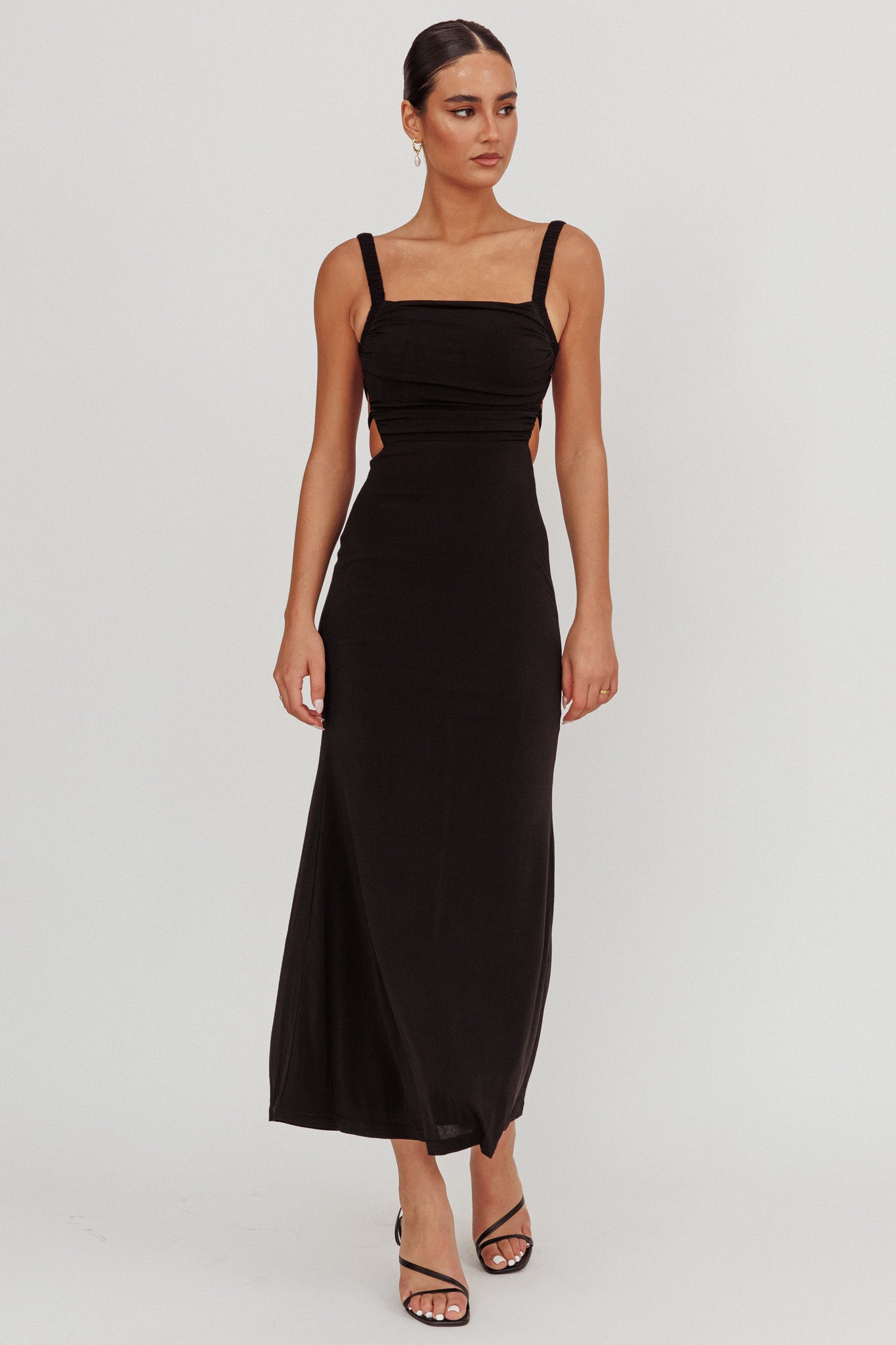 Dream Crush Lace-Up Back Maxi Dress Black-Maymioy