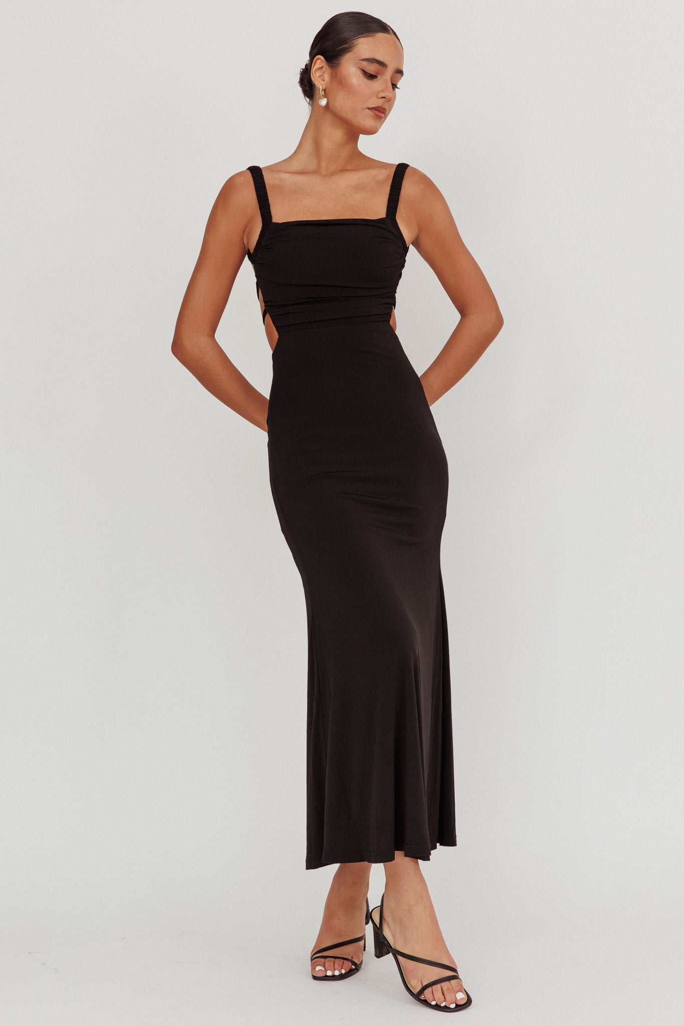 Dream Crush Lace-Up Back Maxi Dress Black-Maymioy