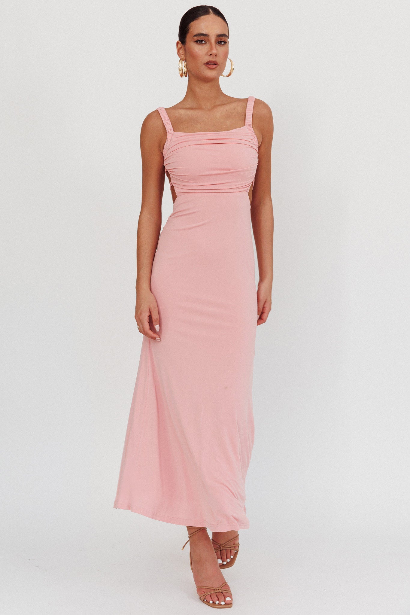 Dream Crush Lace-Up Back Maxi Dress Pink-Maymioy