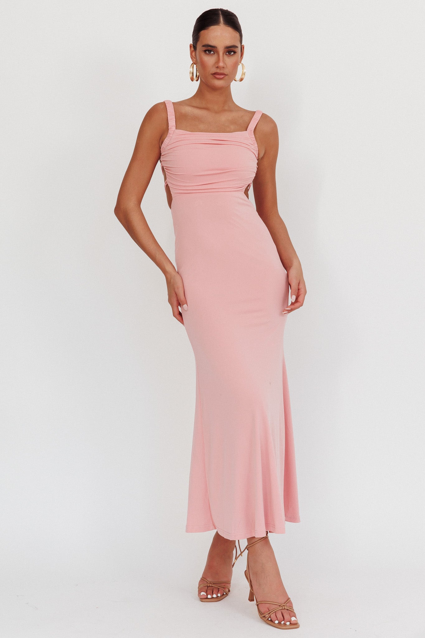 Dream Crush Lace-Up Back Maxi Dress Pink-Maymioy