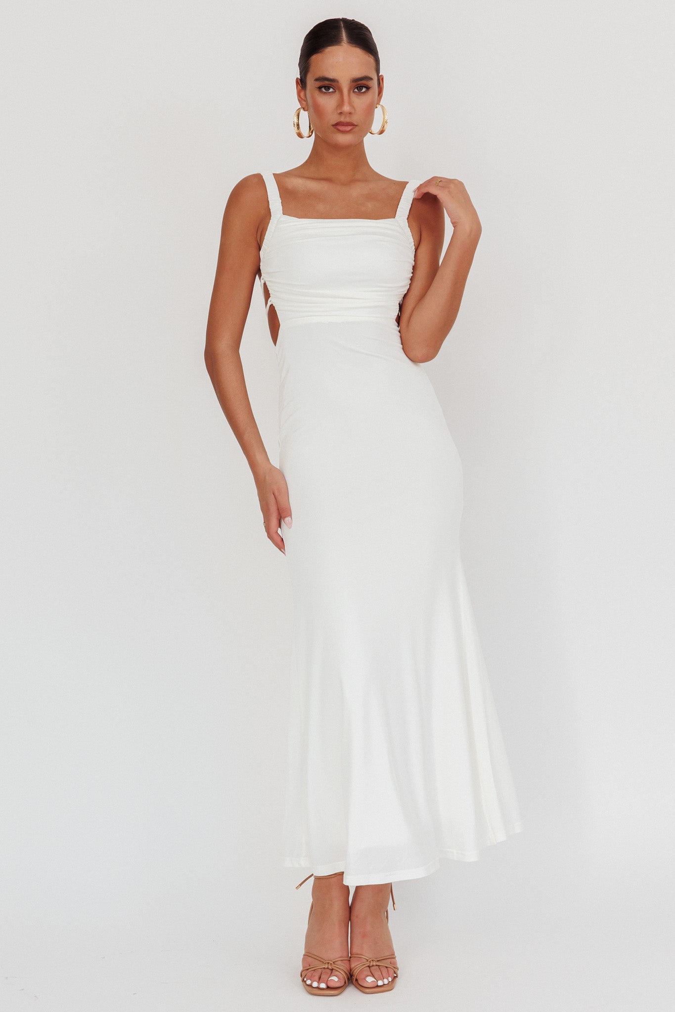 Dream Crush Lace-Up Back Maxi Dress White-Maymioy