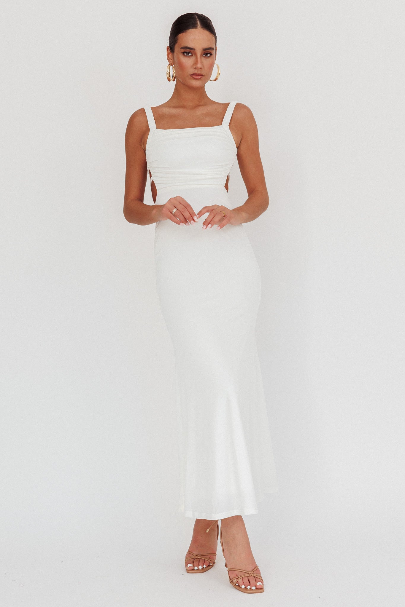 Dream Crush Lace-Up Back Maxi Dress White-Maymioy