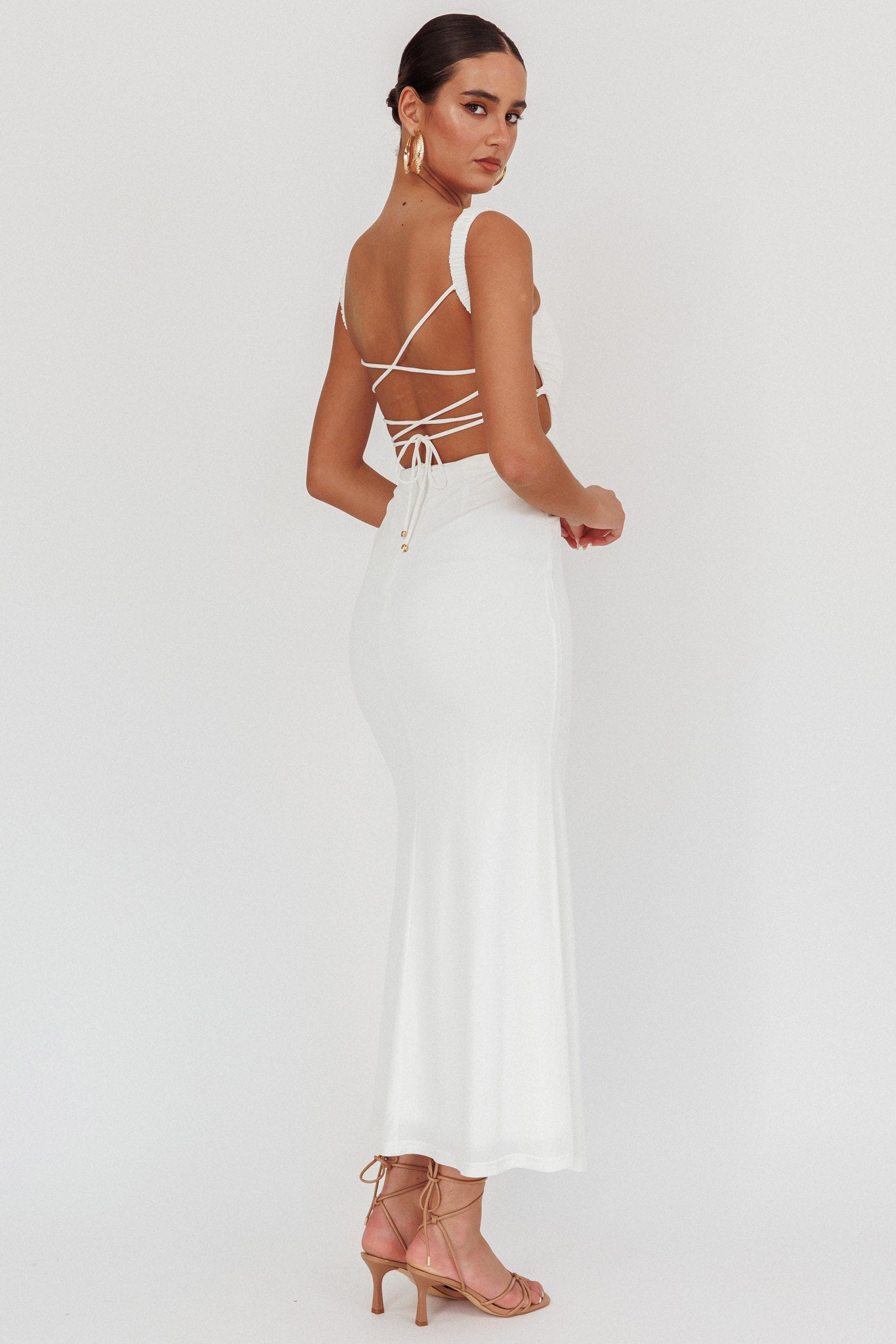 Dream Crush Lace-Up Back Maxi Dress White-Maymioy