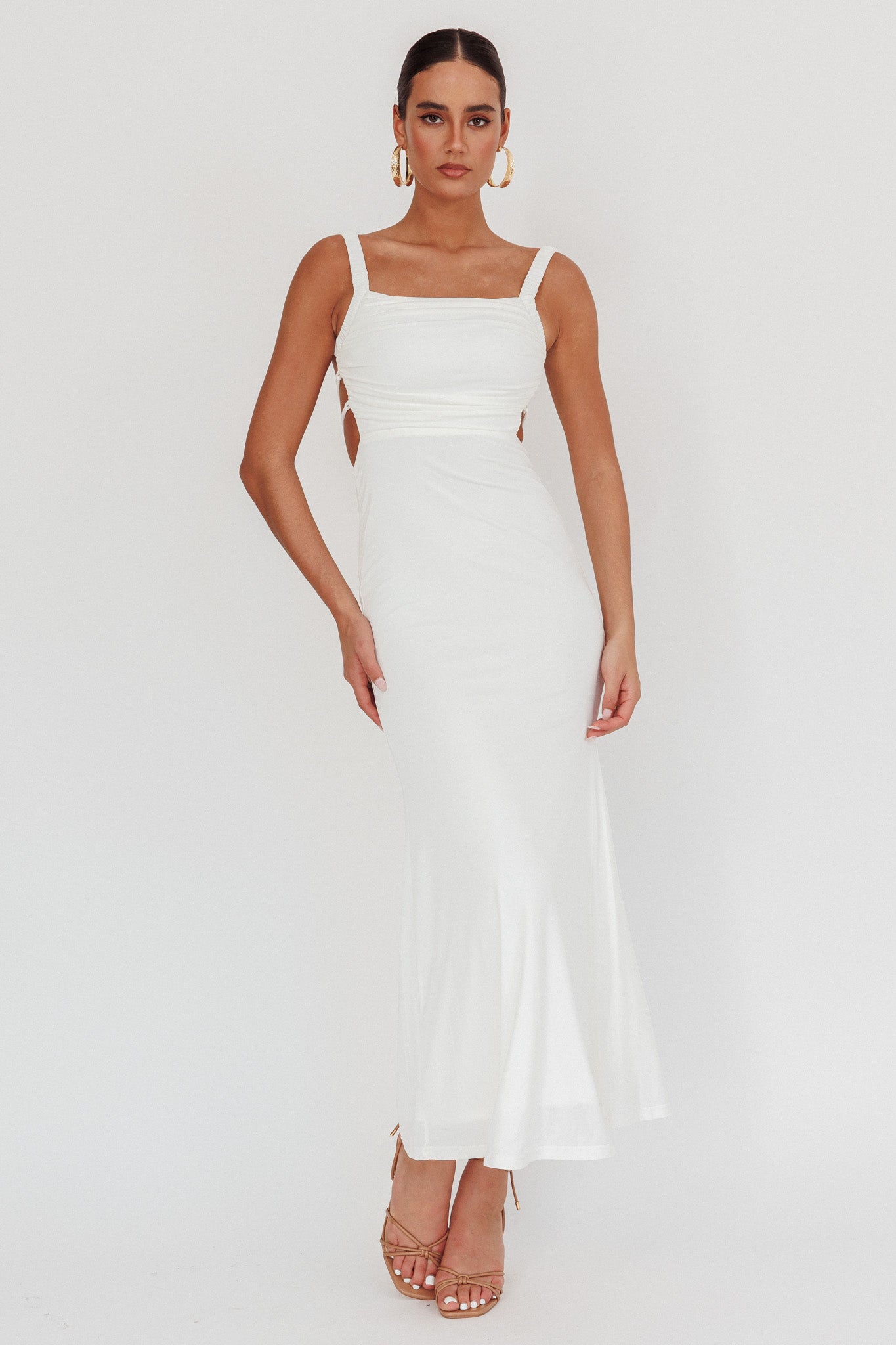 Dream Crush Lace-Up Back Maxi Dress White-Maymioy