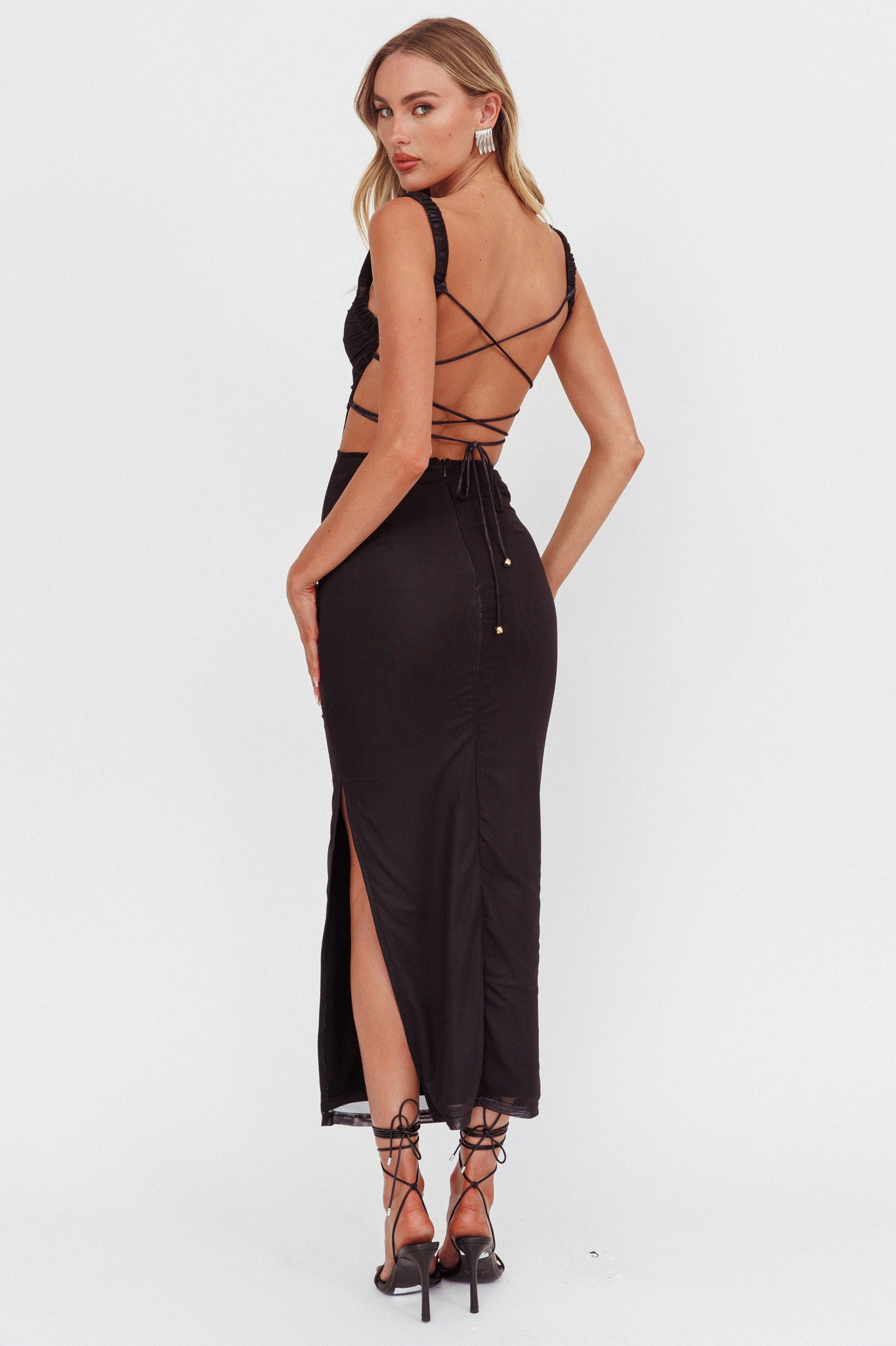 Dream Crush Lace-Up Back Maxi Dress Lily Black-Maymioy