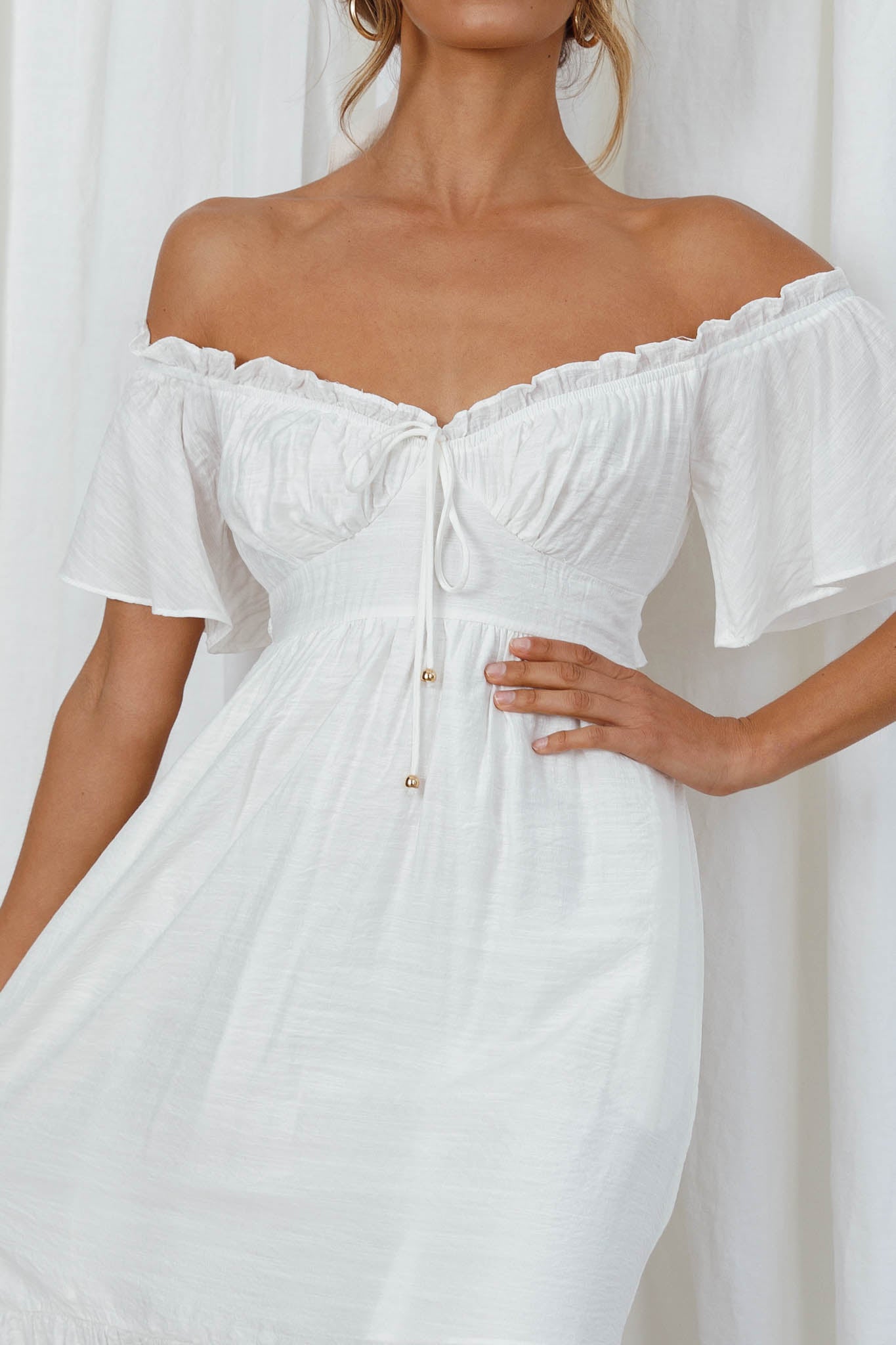 Dandelion Off-Shoulder Tied Back Midi Dress White-Maymioy