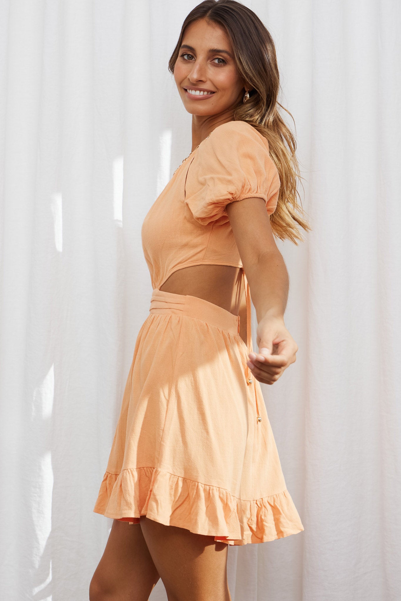 Kassidy Cut-Out Waist Mini Dress Tangerine-Maymioy