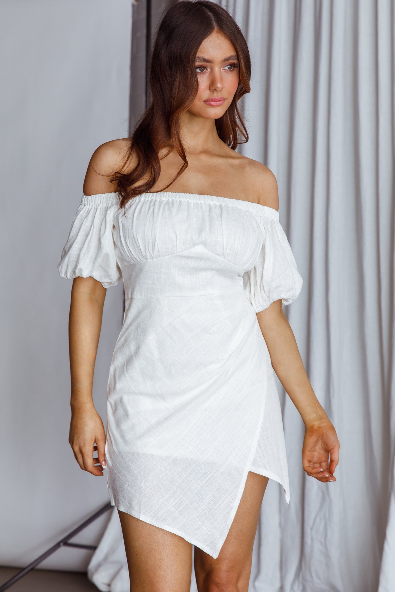 Dayanara Off-Shoulder Puff Sleeve Dress White-Maymioy