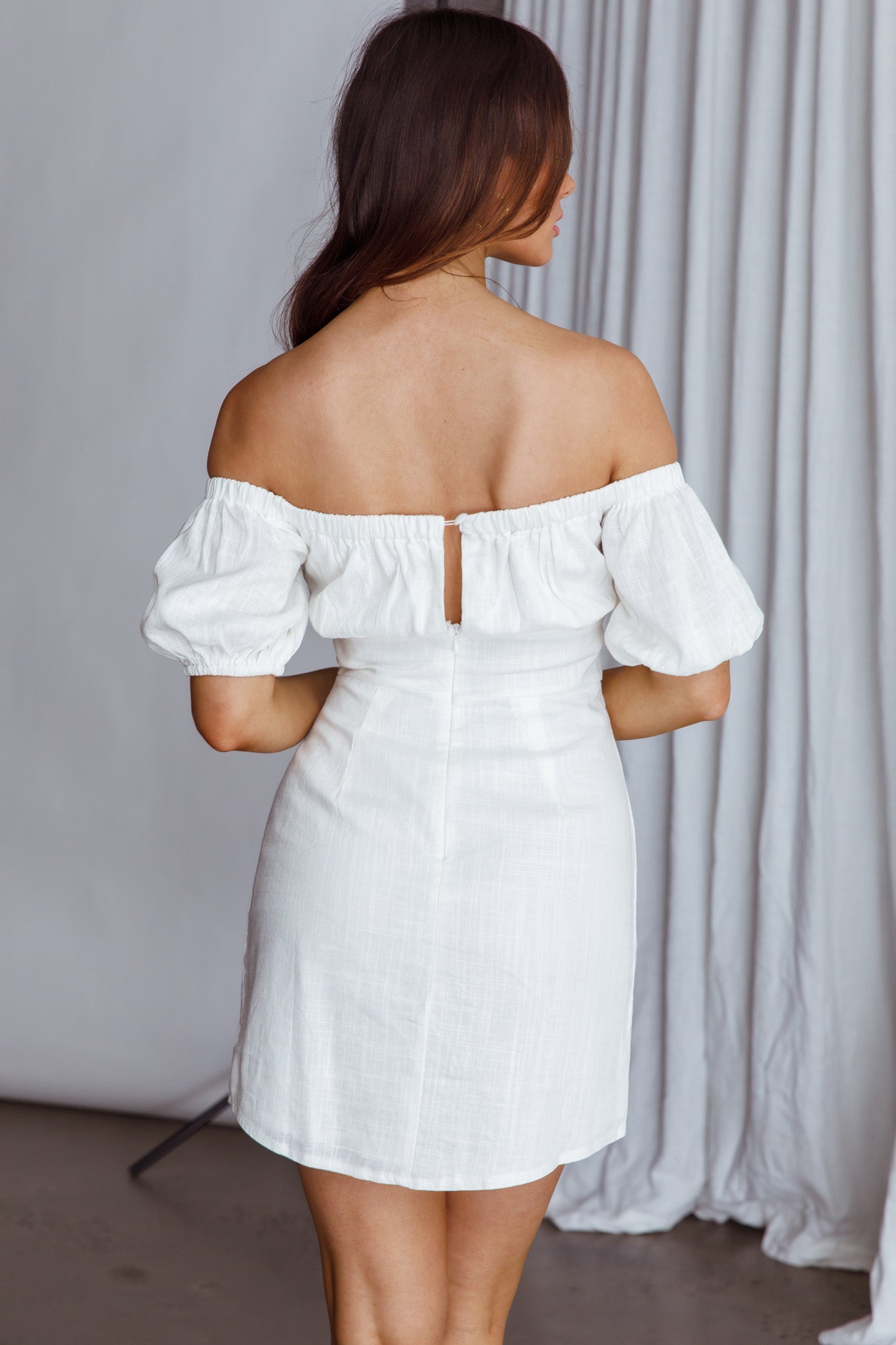 Dayanara Off-Shoulder Puff Sleeve Dress White-Maymioy