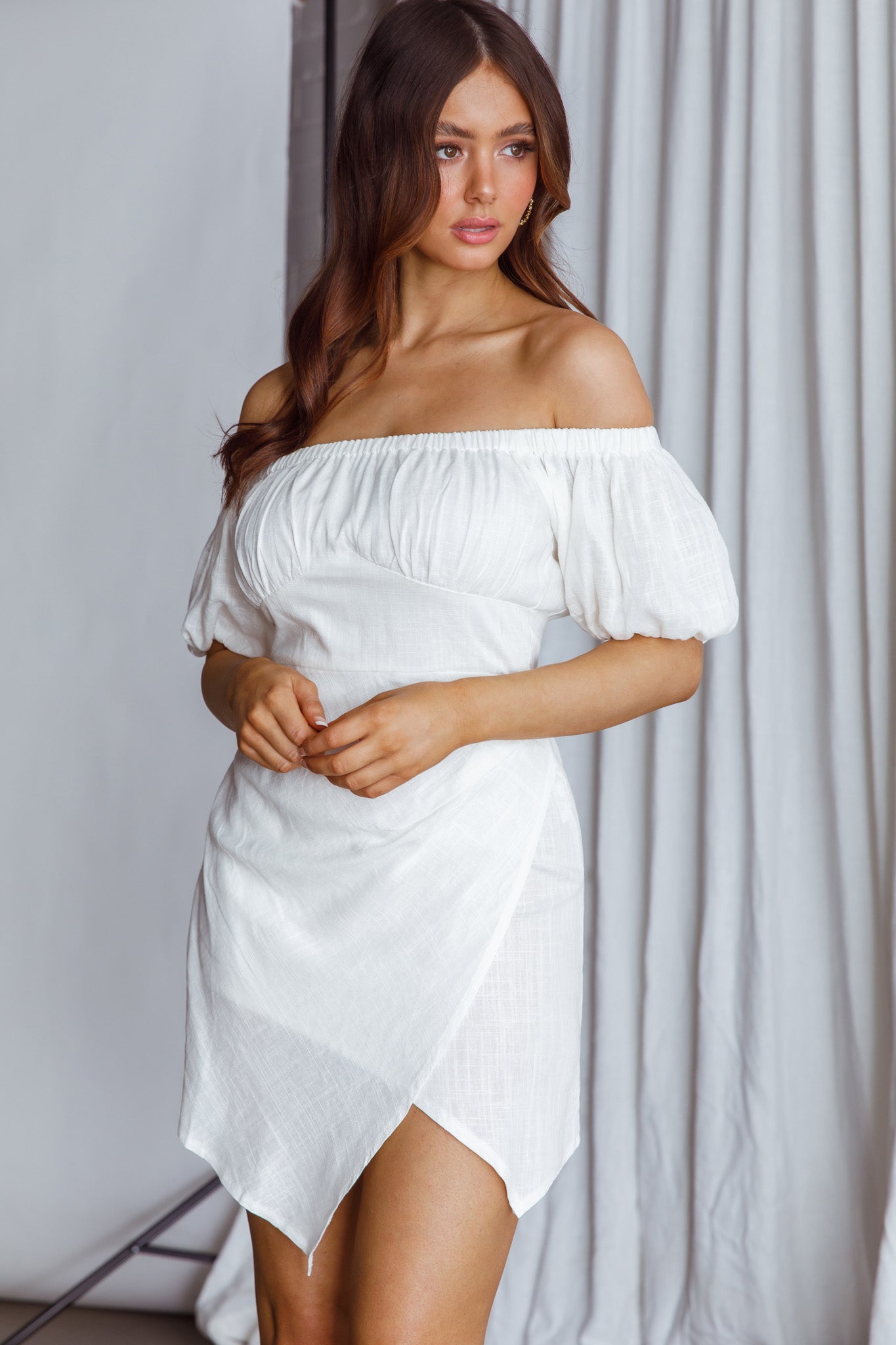 Dayanara Off-Shoulder Puff Sleeve Dress White-Maymioy
