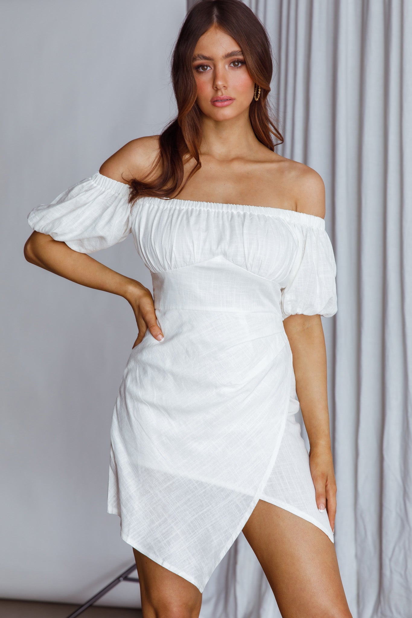 Dayanara Off-Shoulder Puff Sleeve Dress White-Maymioy