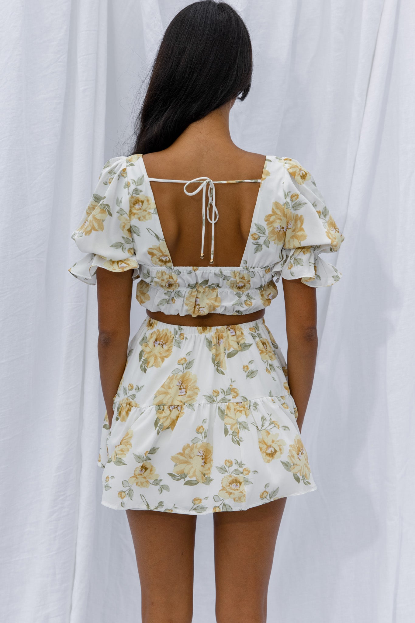 Lilibet Flounce Mini Skirt Floral White-Maymioy