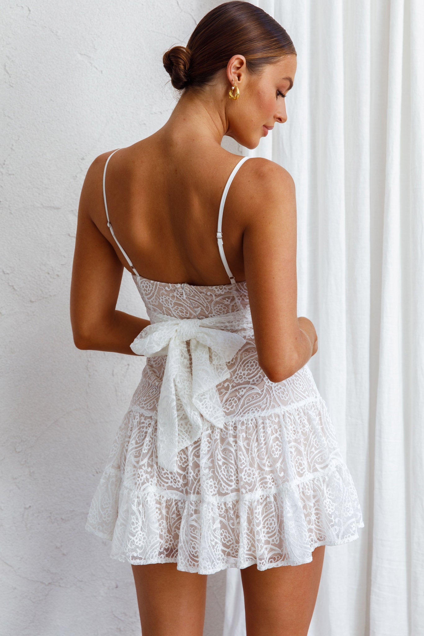 Just Like Heaven Lace Overlay Mini Dress White-Maymioy