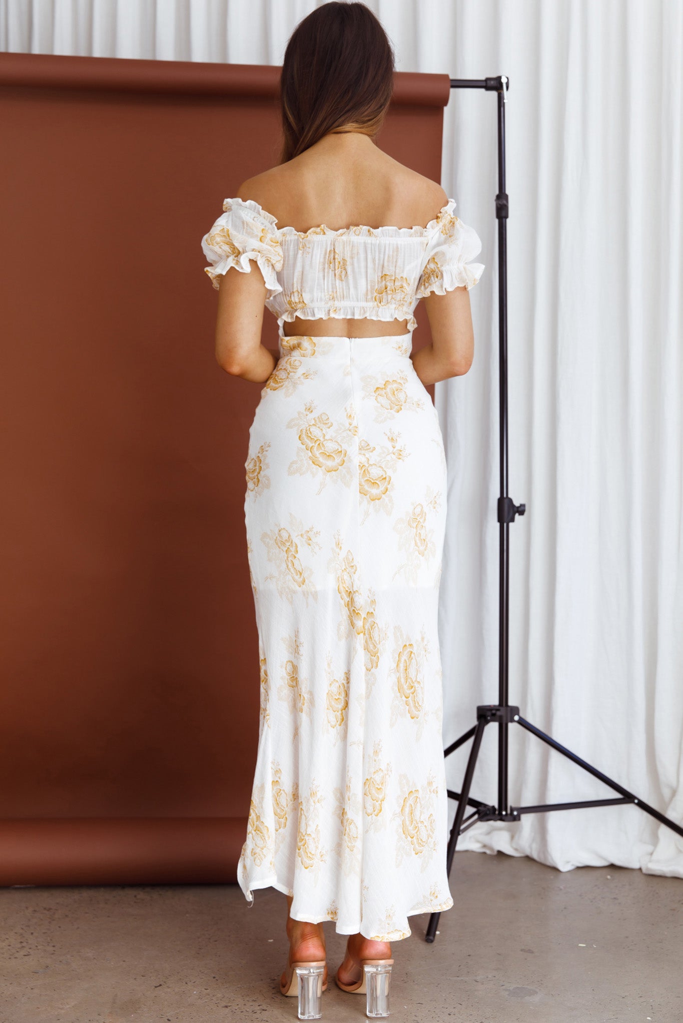 Pixie Puff Sleeve Midi Dress Floral Yellow-Maymioy