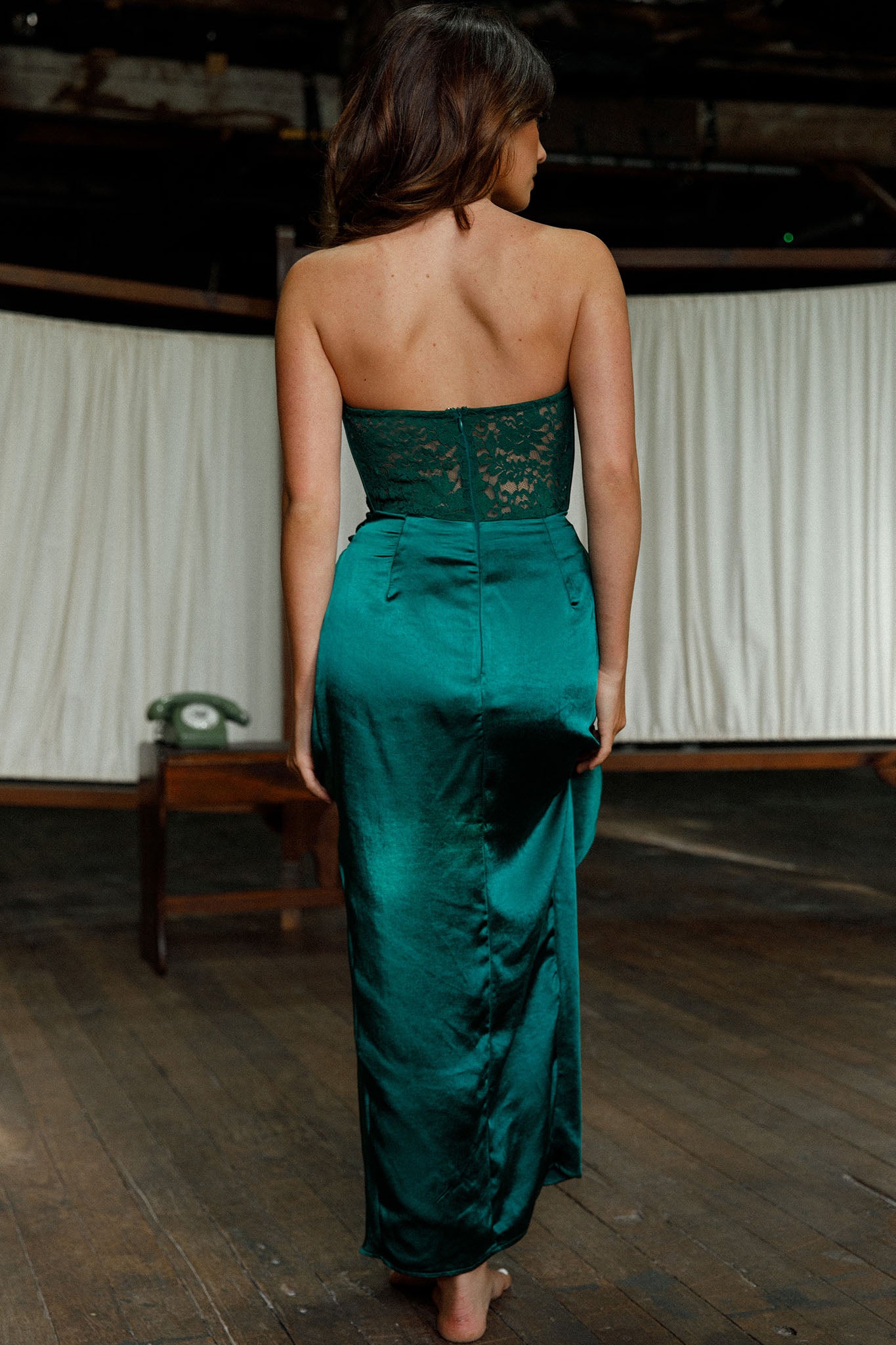 Playing For Keeps Lace Bodice Maxi Dress Forest Green-Maymioy