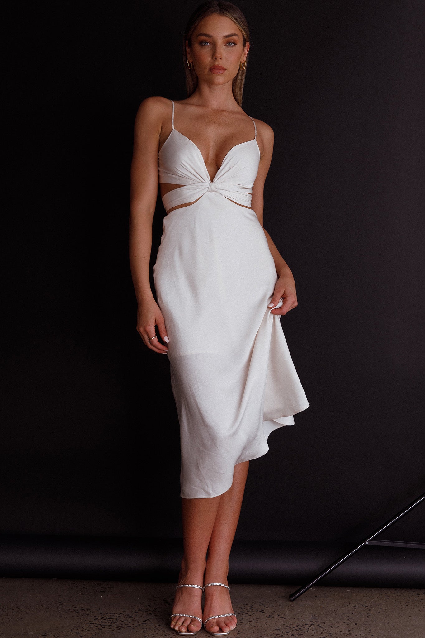 Dance With Me Crossover Bust Midi Dress Ivory-Maymioy