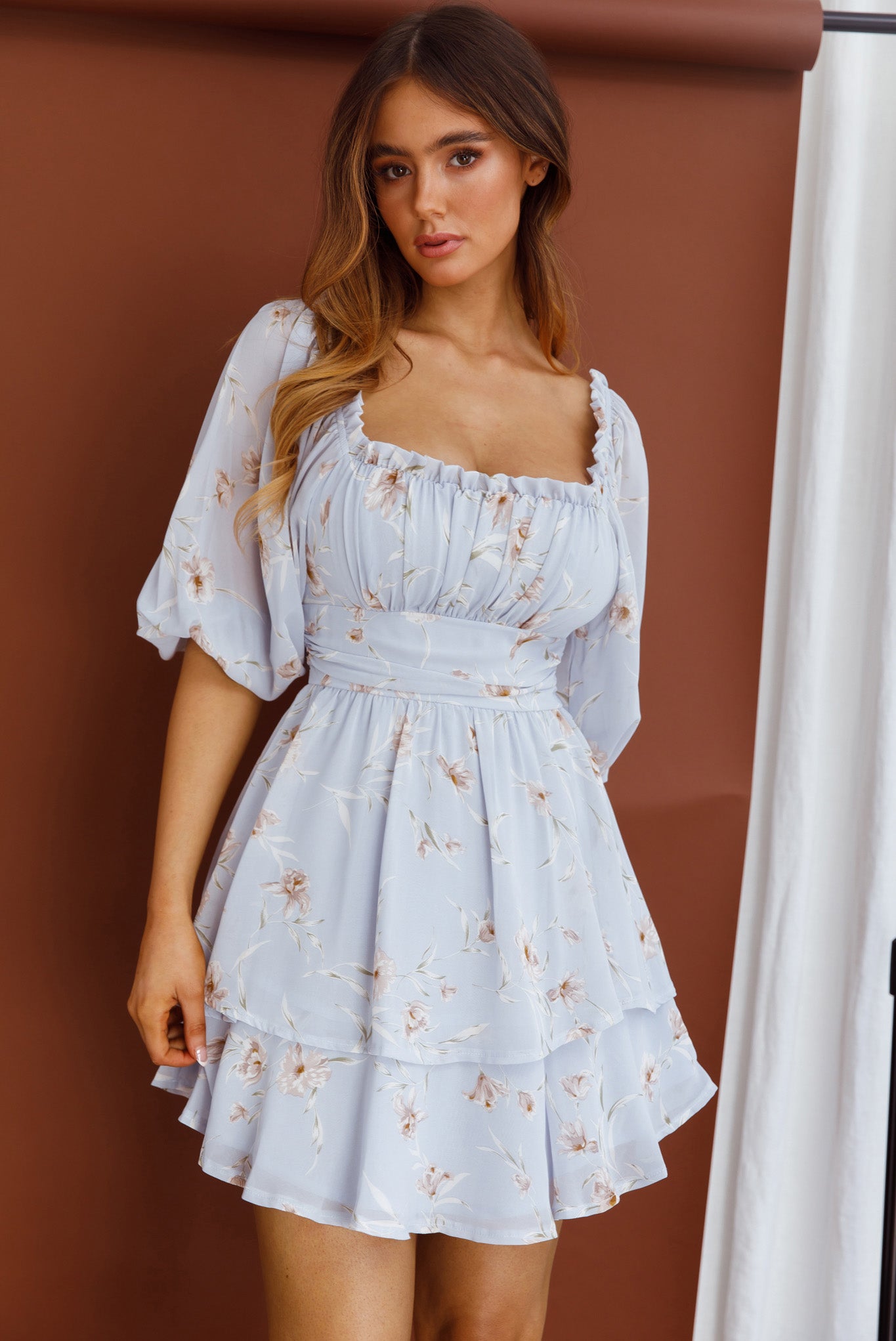 Forever Bloom Off-Shoulder Mini Dress Floral Blue-Maymioy
