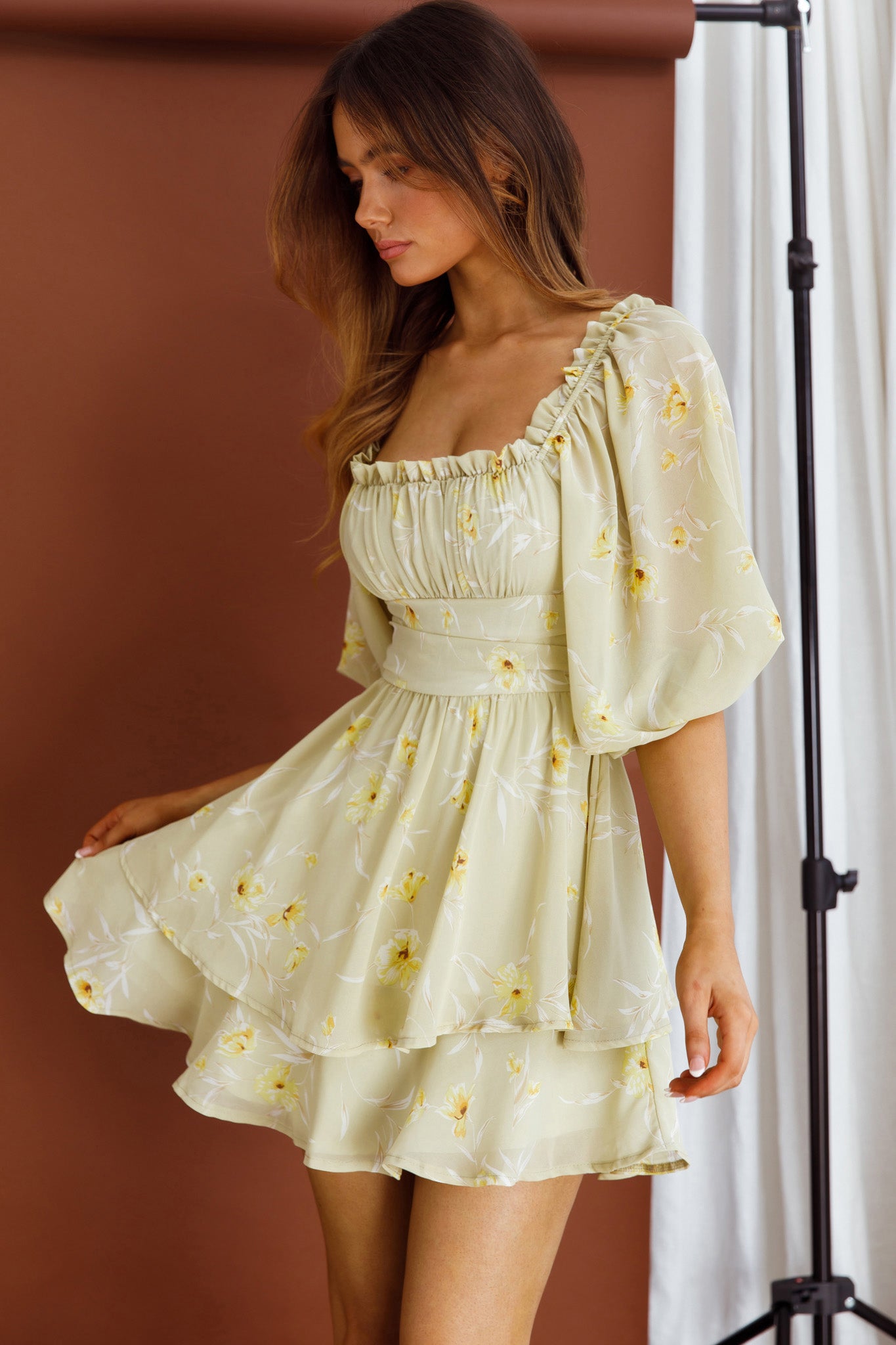 Forever Bloom Off-Shoulder Mini Dress Floral Lime-Maymioy