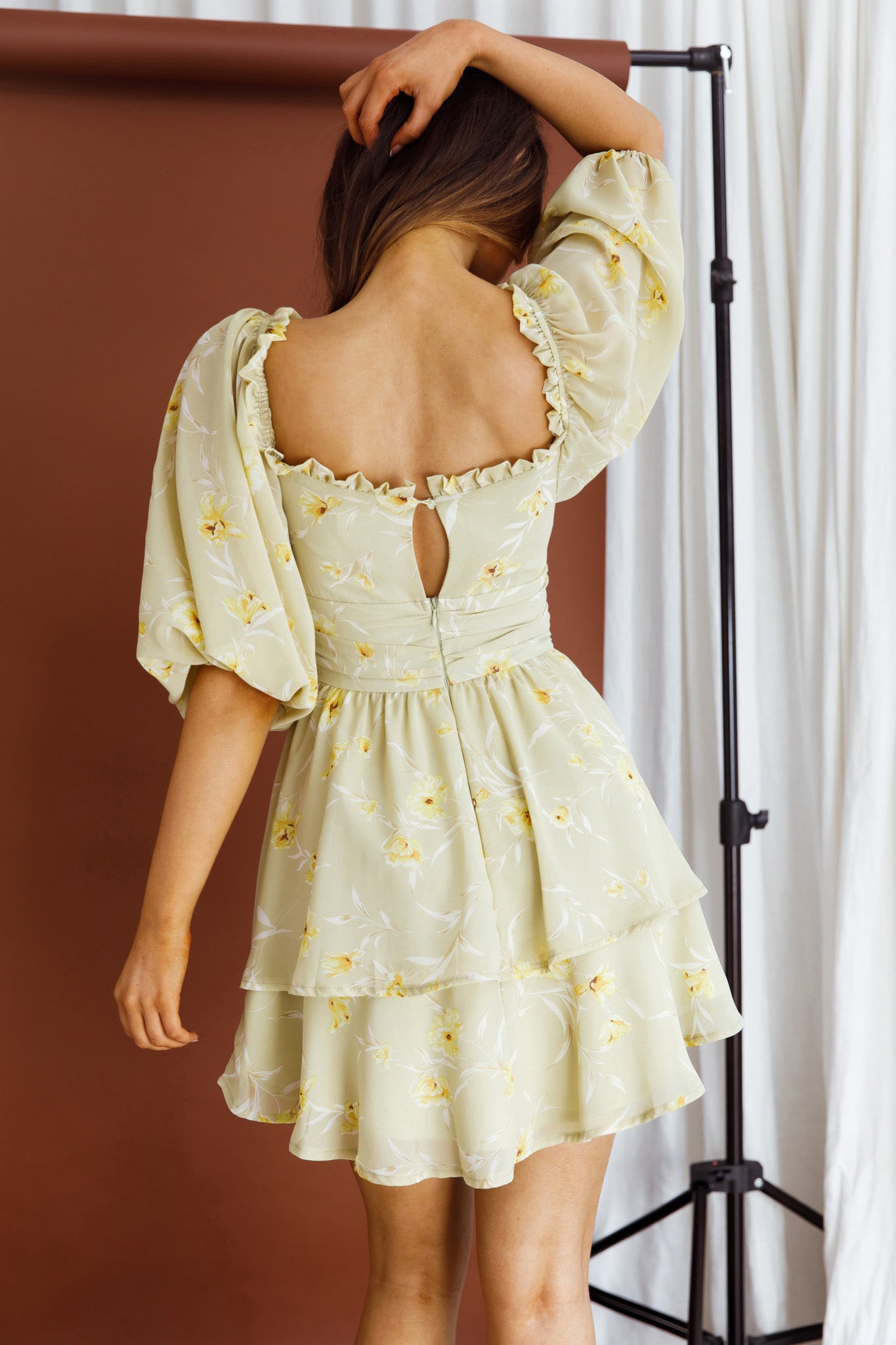 Forever Bloom Off-Shoulder Mini Dress Floral Lime-Maymioy