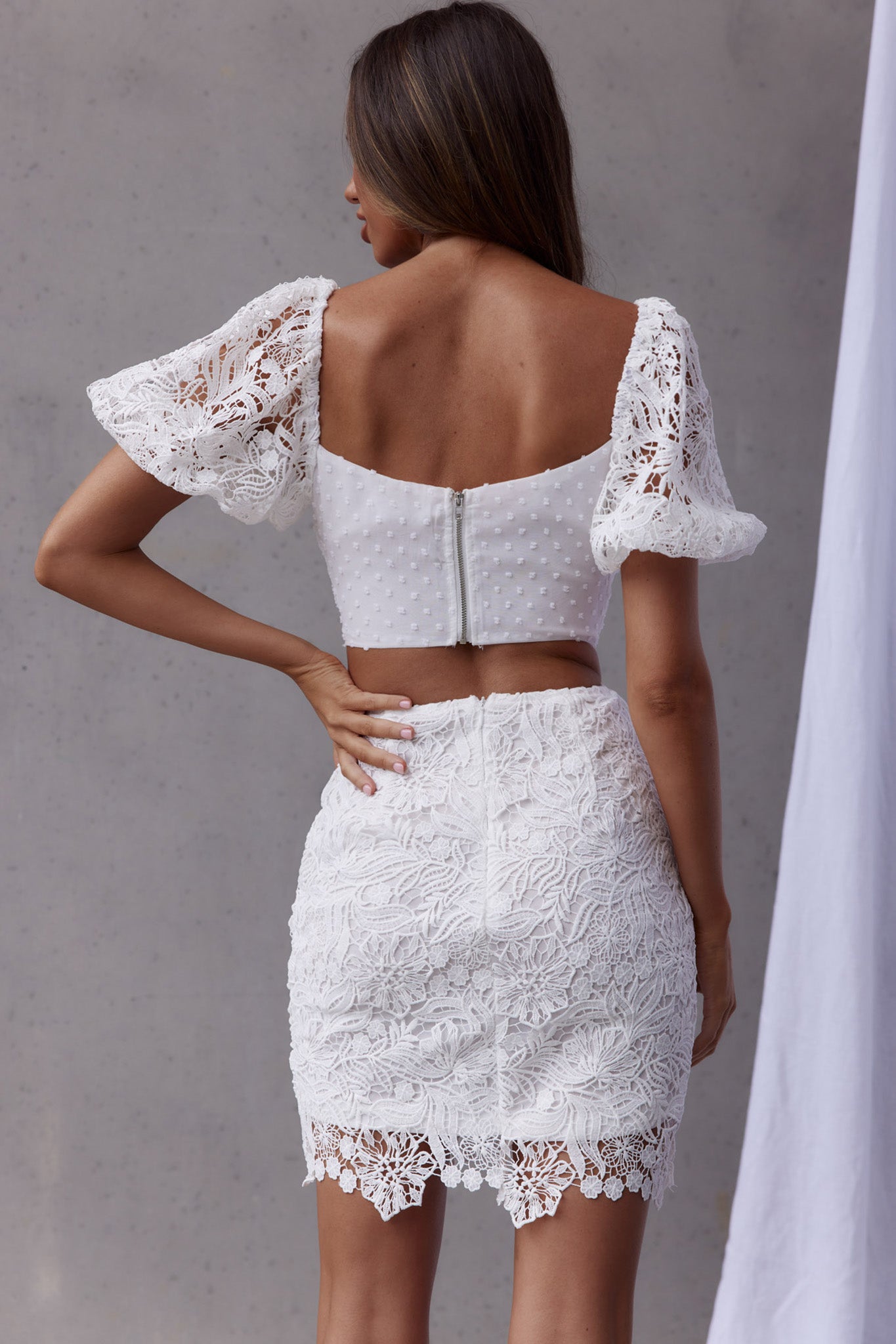 First Love Tied Bust Lace Dress White-Maymioy
