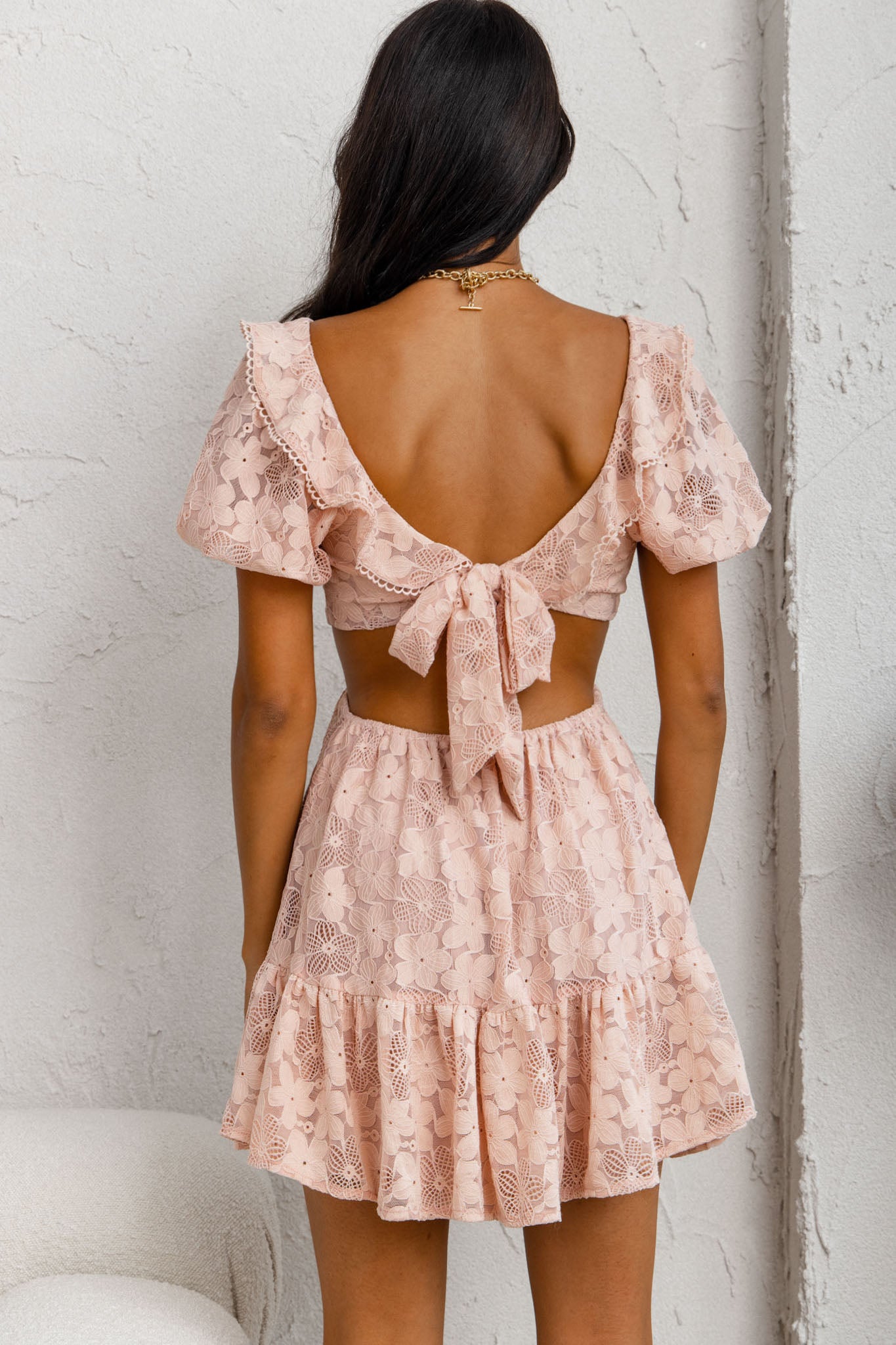 Sweet Life Cut-Out Waist Lace Dress Peach-Maymioy