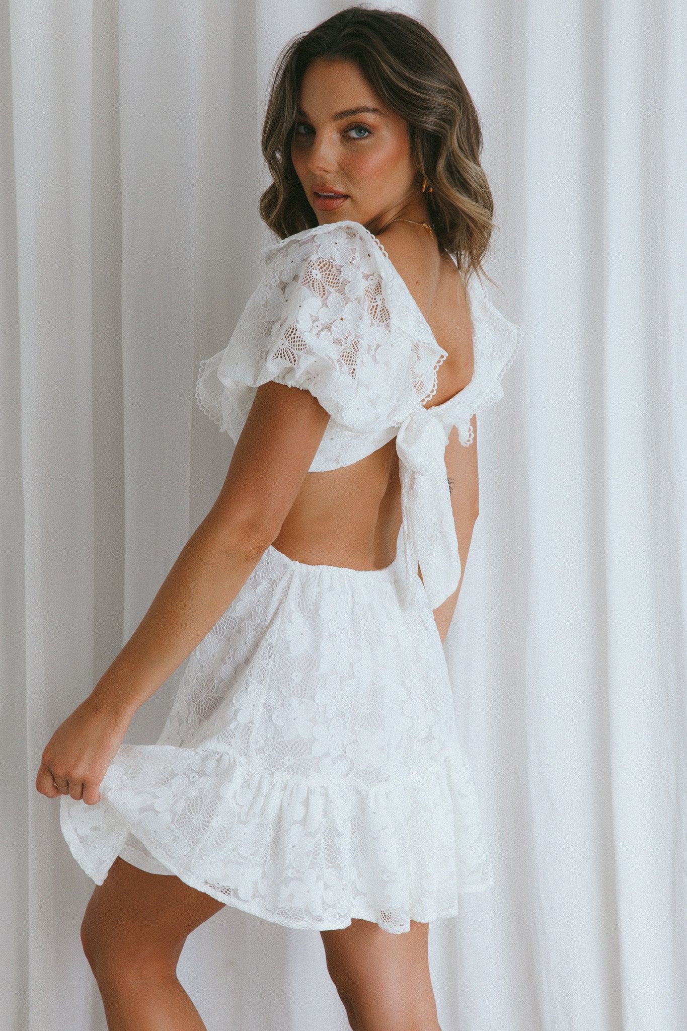 Sweet Life Cut-Out Waist Lace Dress White-Maymioy