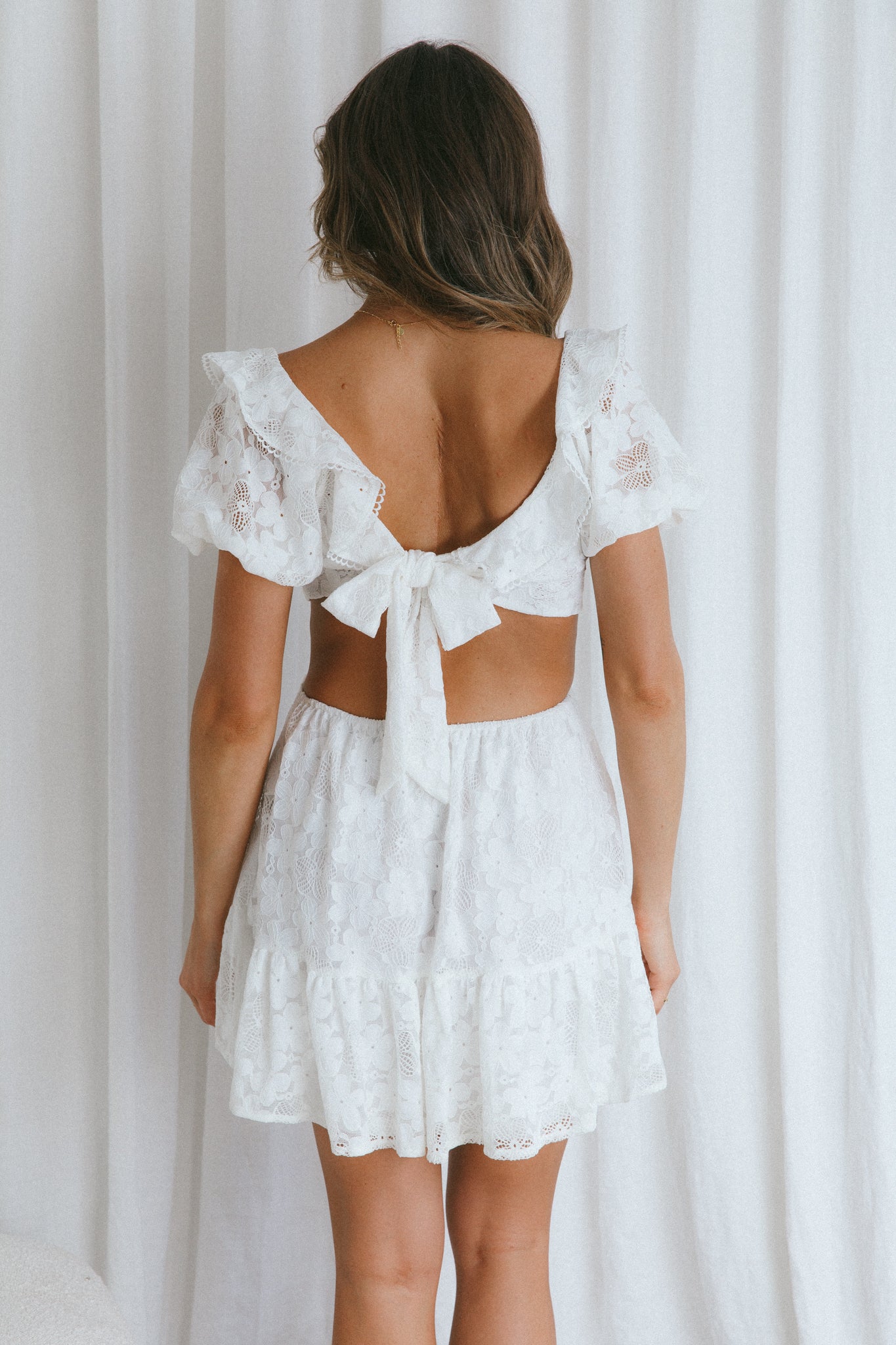 Sweet Life Cut-Out Waist Lace Dress White-Maymioy