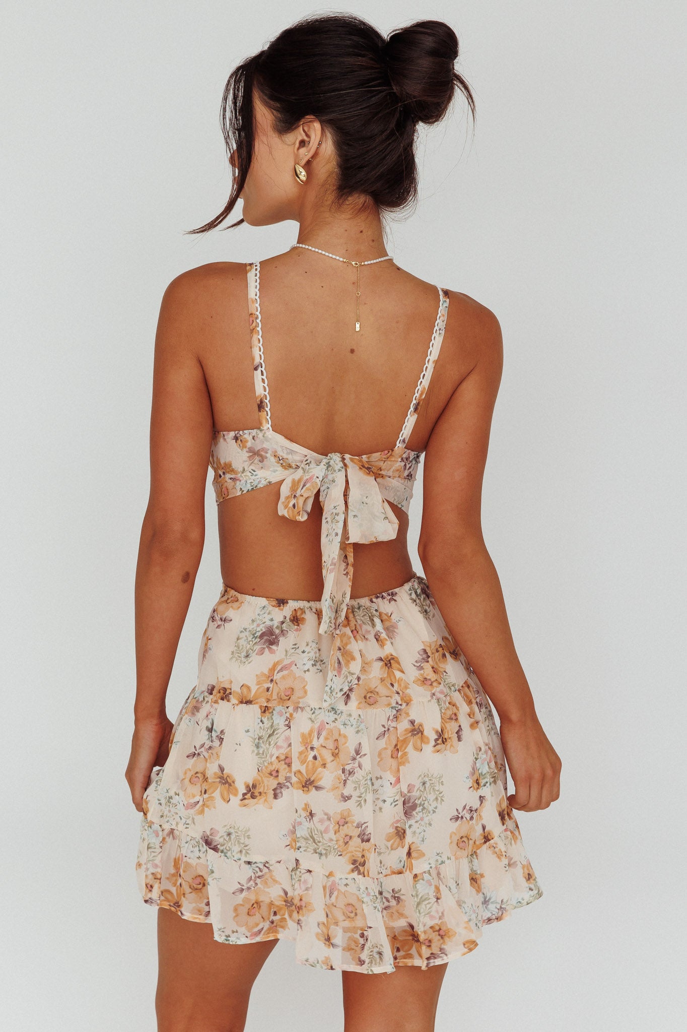 In The Now Sweetheart Tied Back Mini Dress Beige-Maymioy