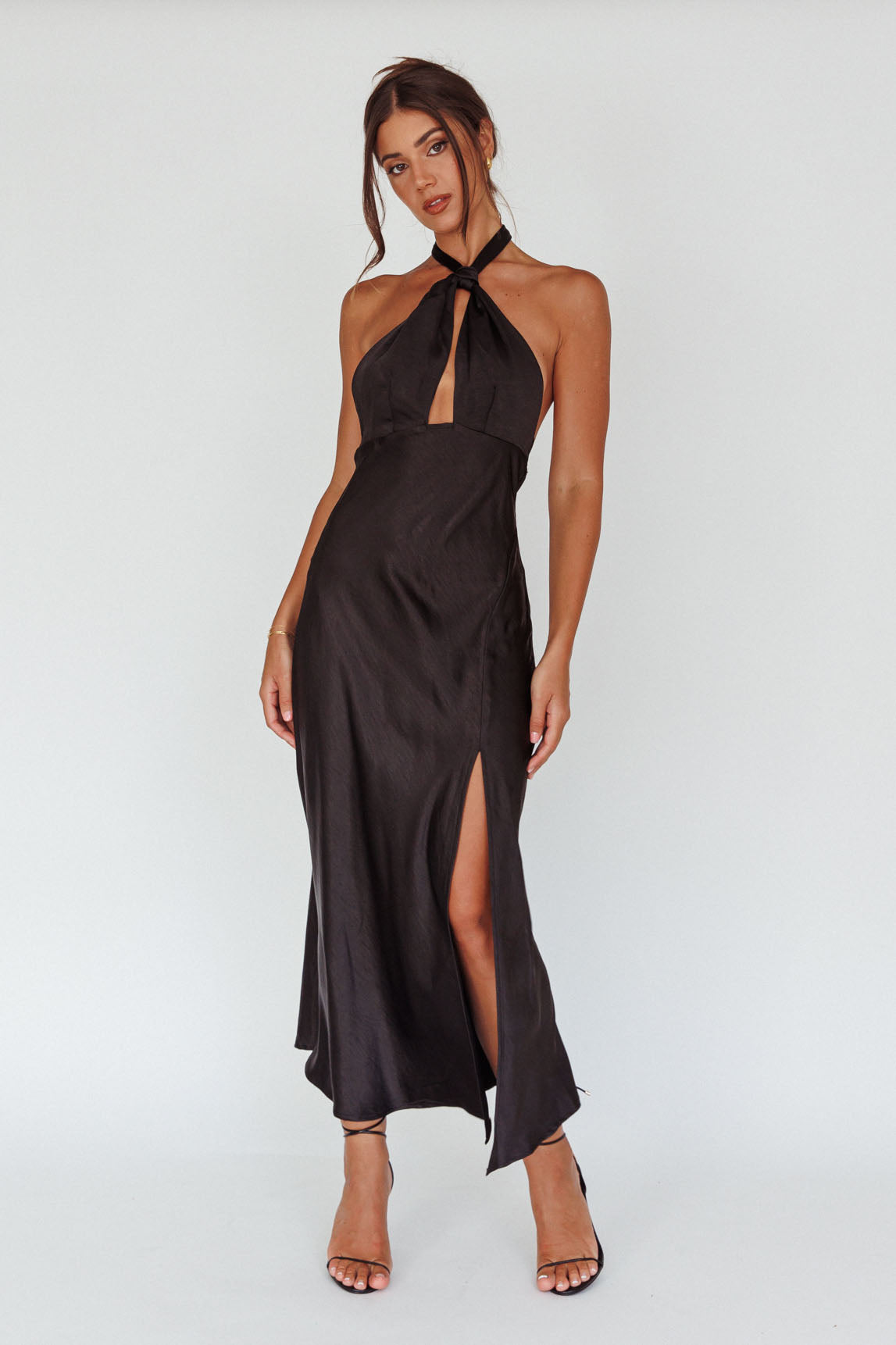 Te Amo Halterneck Open Back Midi Dress Black-Maymioy