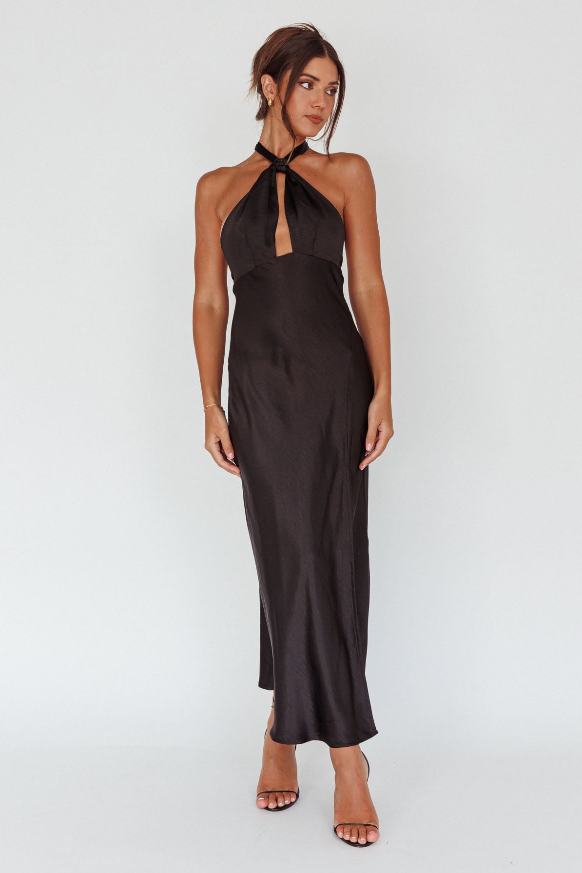 Te Amo Halterneck Open Back Midi Dress Black-Maymioy