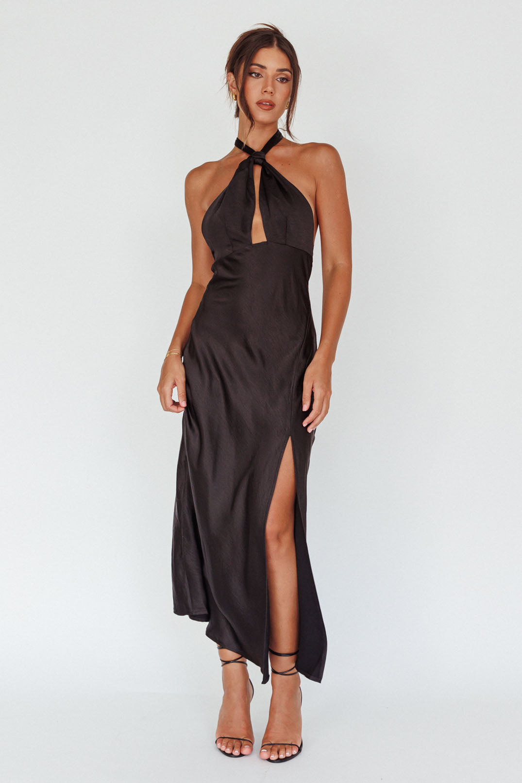 Te Amo Halterneck Open Back Midi Dress Black-Maymioy