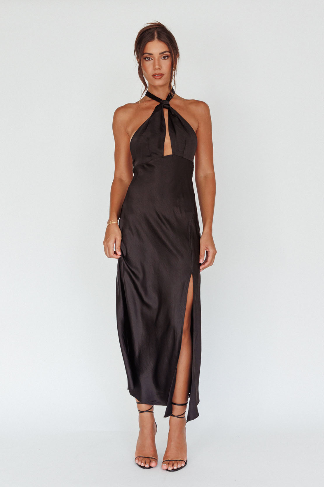 Te Amo Halterneck Open Back Midi Dress Black-Maymioy