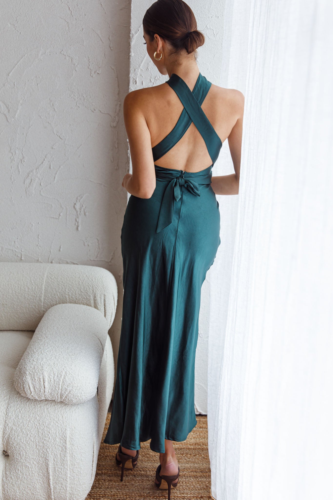 Te Amo Halterneck Open Back Midi Dress Forest Green-Maymioy