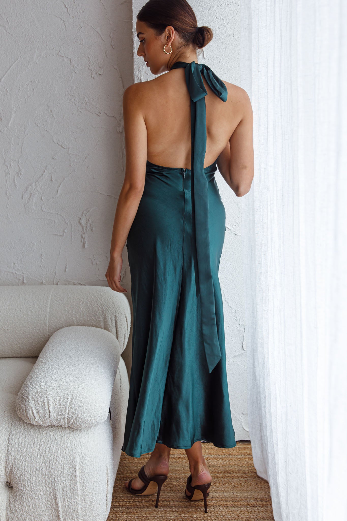 Te Amo Halterneck Open Back Midi Dress Forest Green-Maymioy
