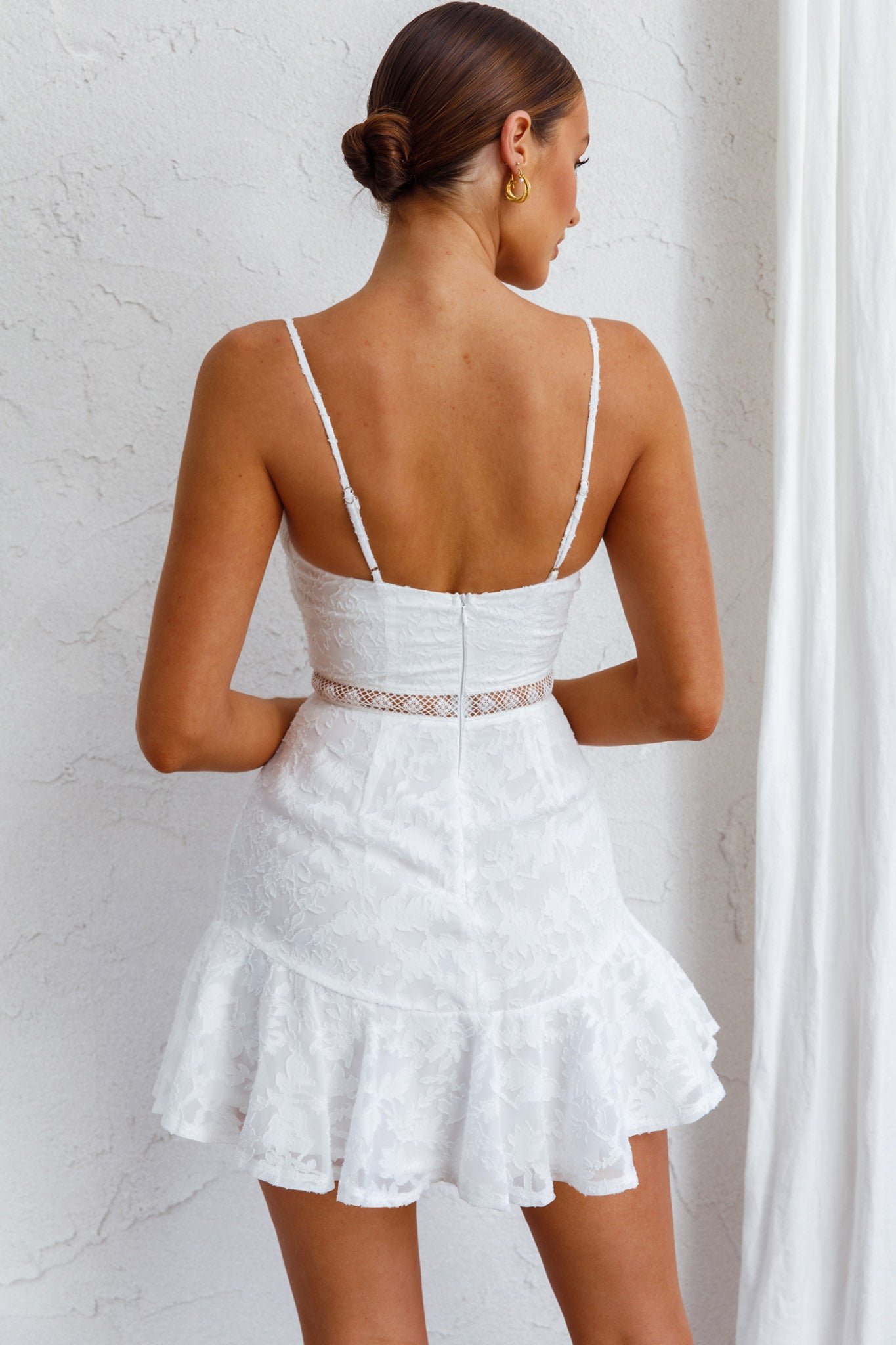 Surabaya Twist Bust Textured Mini Dress White-Maymioy