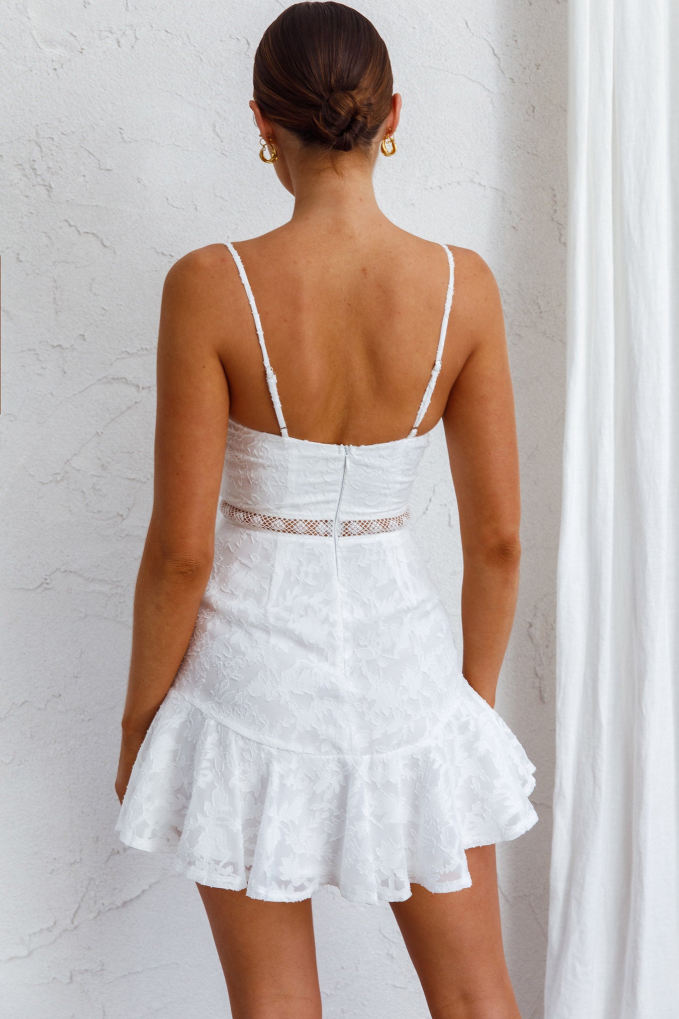 Surabaya Twist Bust Textured Mini Dress White-Maymioy