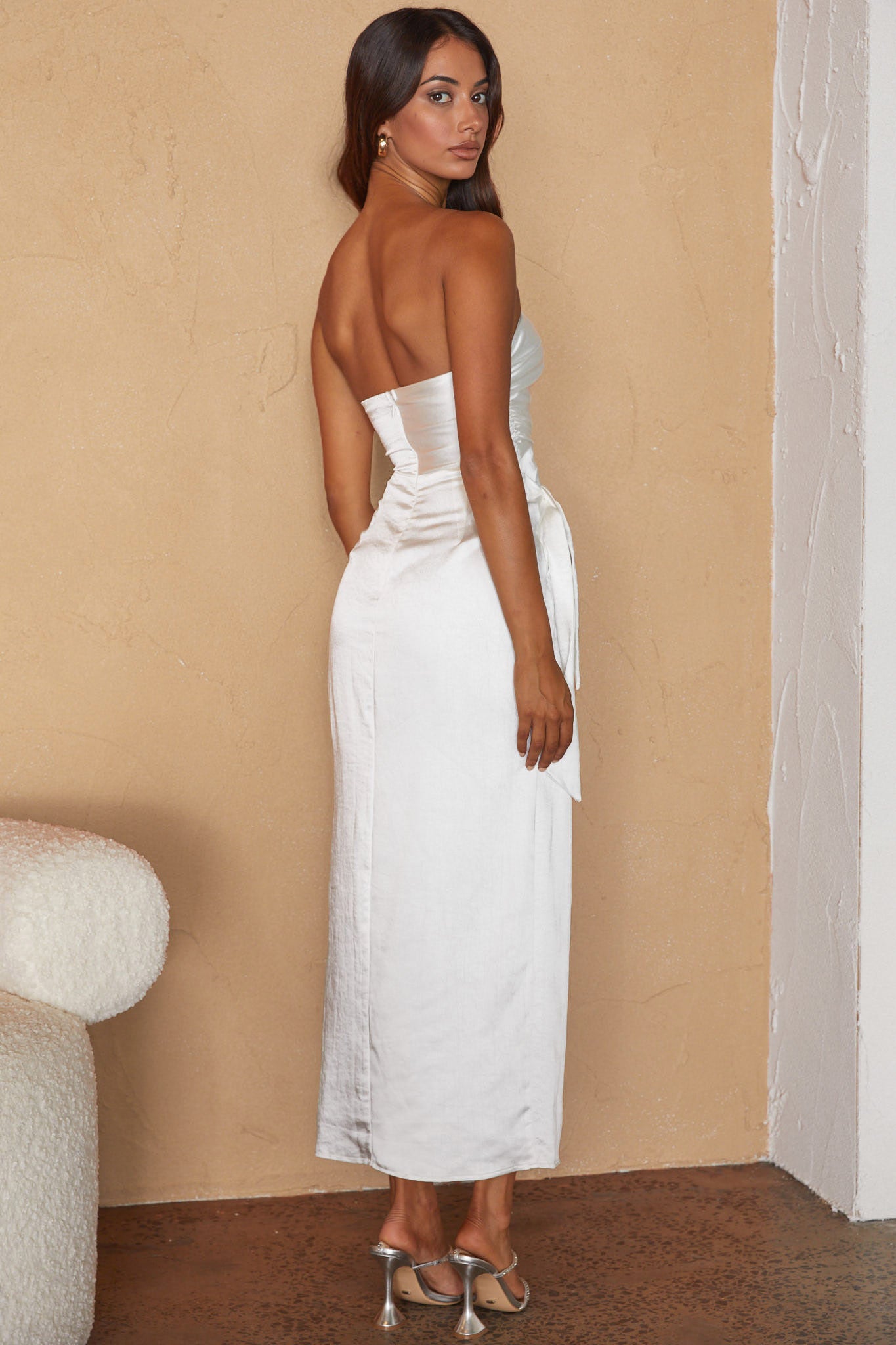 Gianna Strapless Waist Tie Midi Dress White-Maymioy