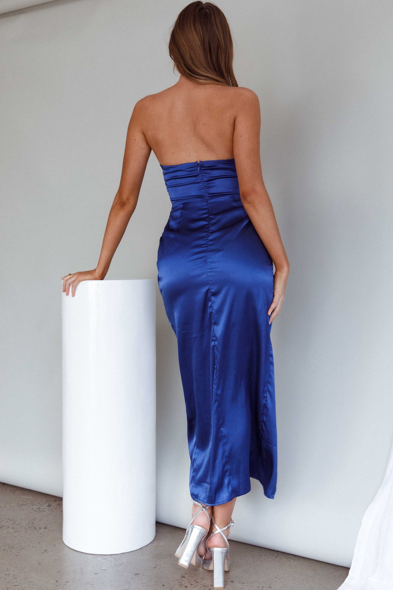 Gianna Strapless Ruched Bust Midi Dress Navy-Maymioy
