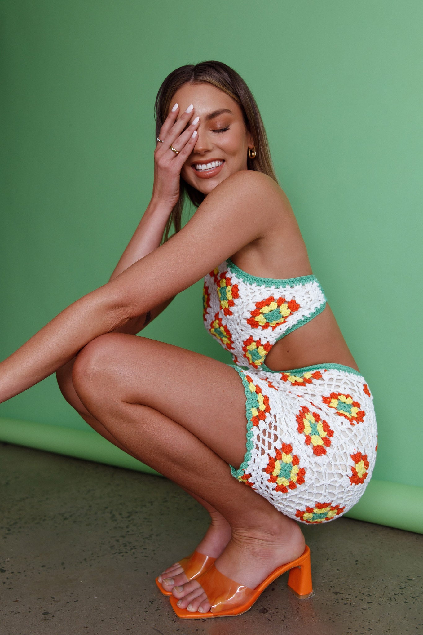 Summer Love Open Back Crochet Mini Dress Green-Maymioy