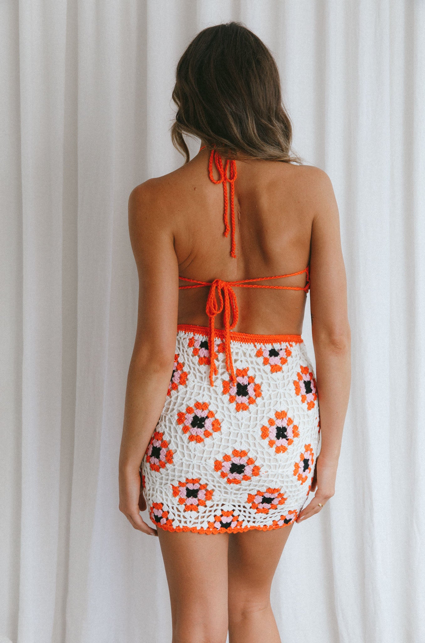 Summer Love Open Back Crochet Mini Dress Pink-Maymioy